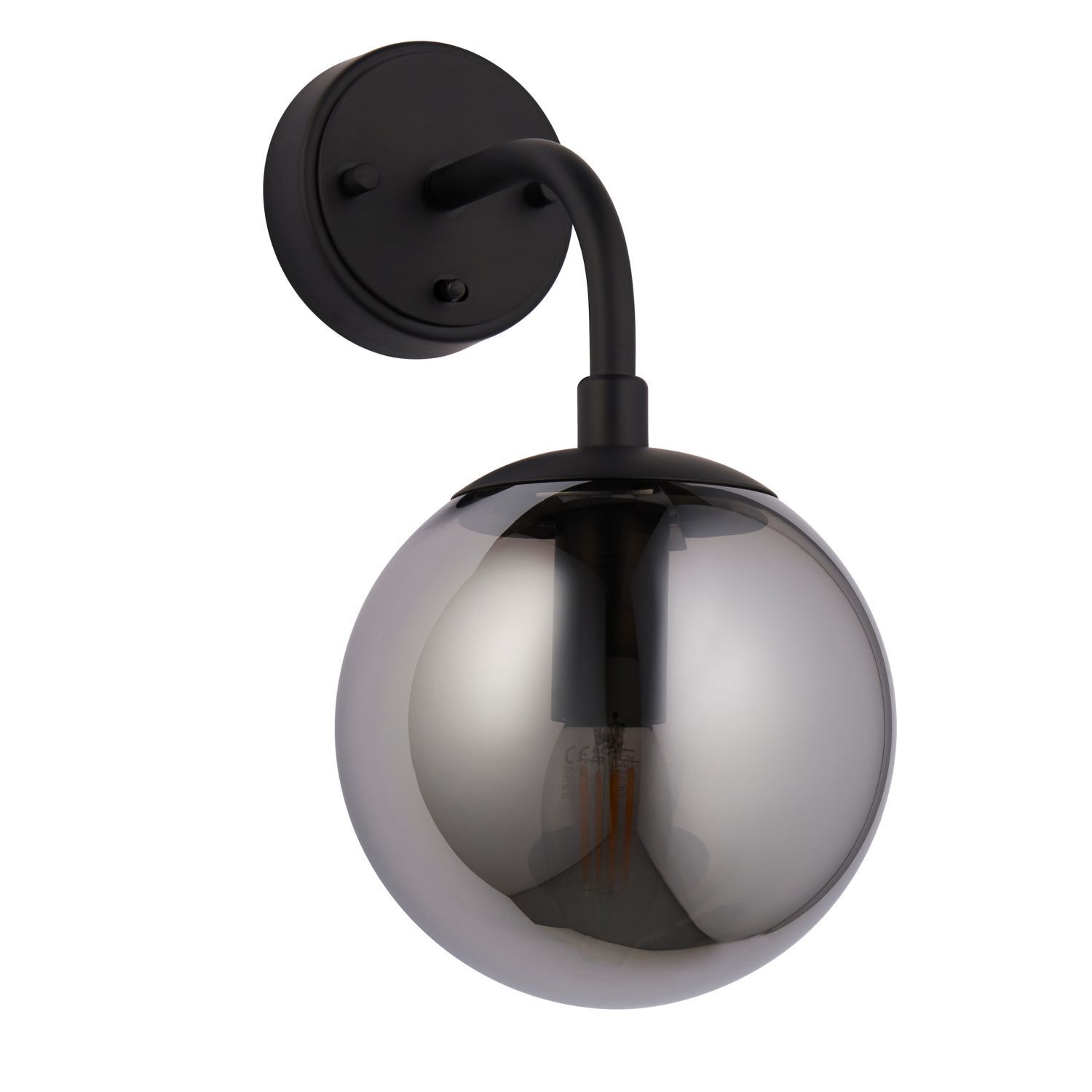 Wandlampe mit Schalter Rauchglas Metall E14 Kugelschirm