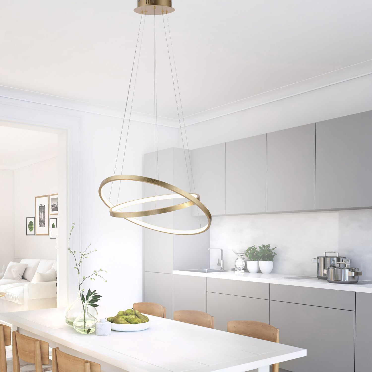LED Pendelleuchte Ringe in Gold Metall Ø50 cm 3000 K