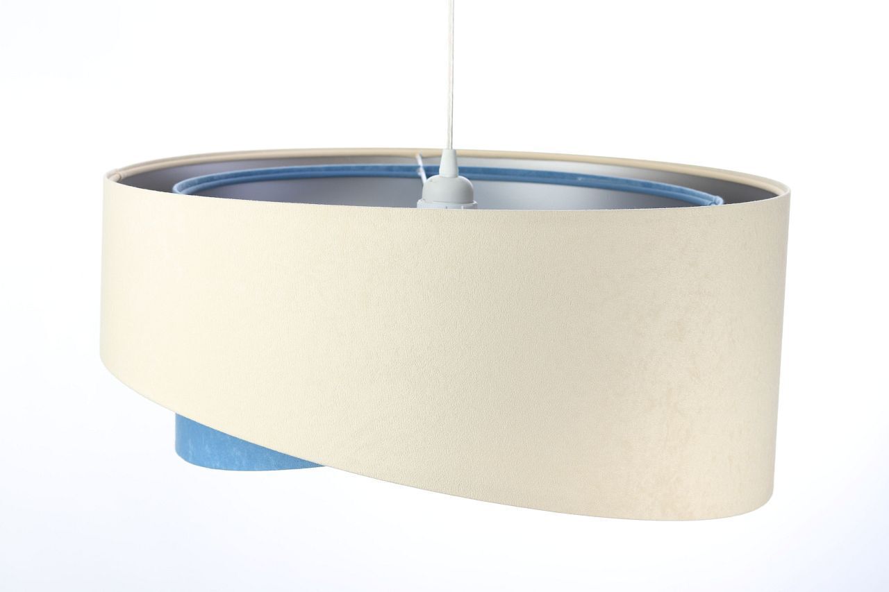 Hängelampe rund D: 50 cm Stoff Creme Blau Silber E27 Modern