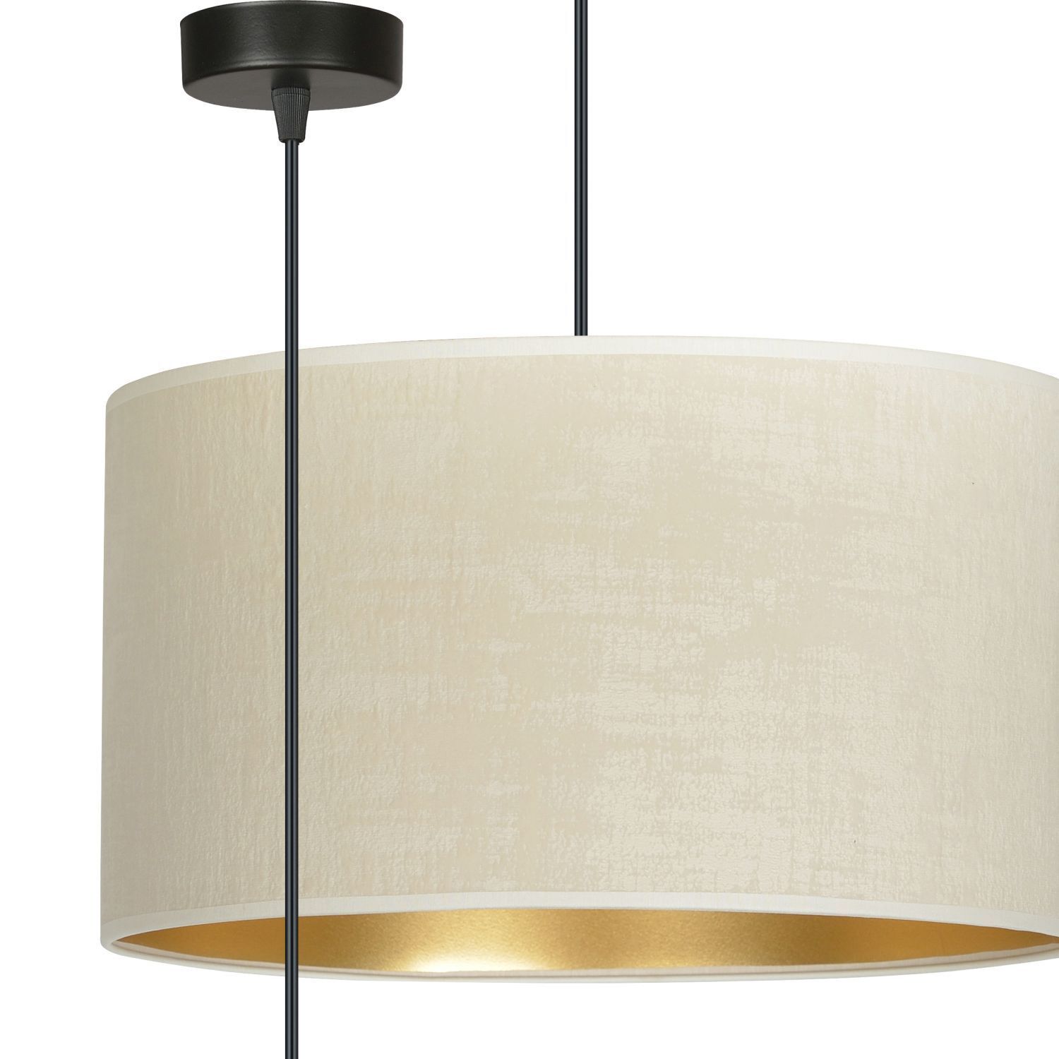 Hängelampe Stoff Ø 35 cm rund Weiß Gold Schwarz E27 Lampe