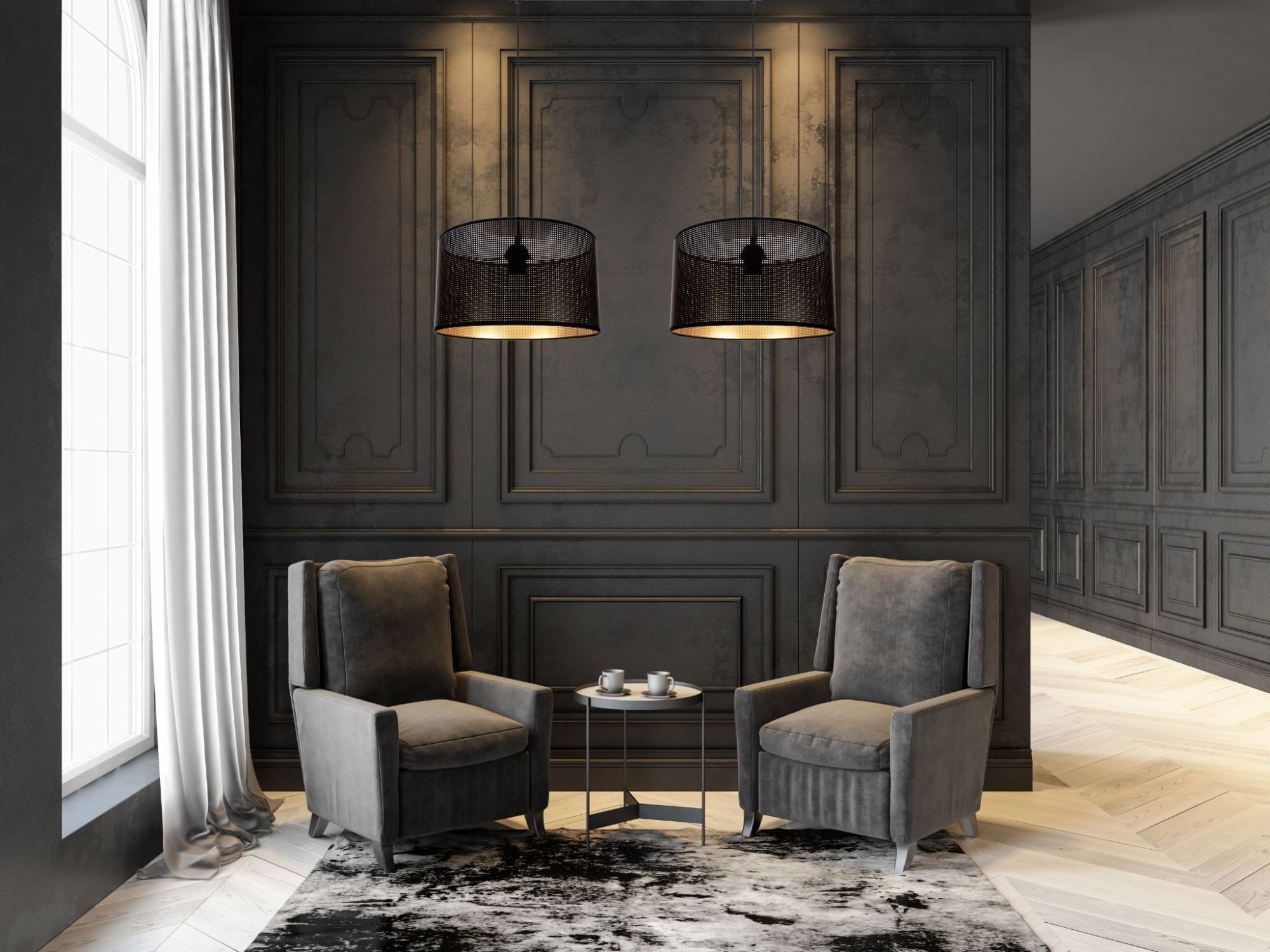 Große Pendelleuchte Metall Schwarz Gold E27 L:90 cm