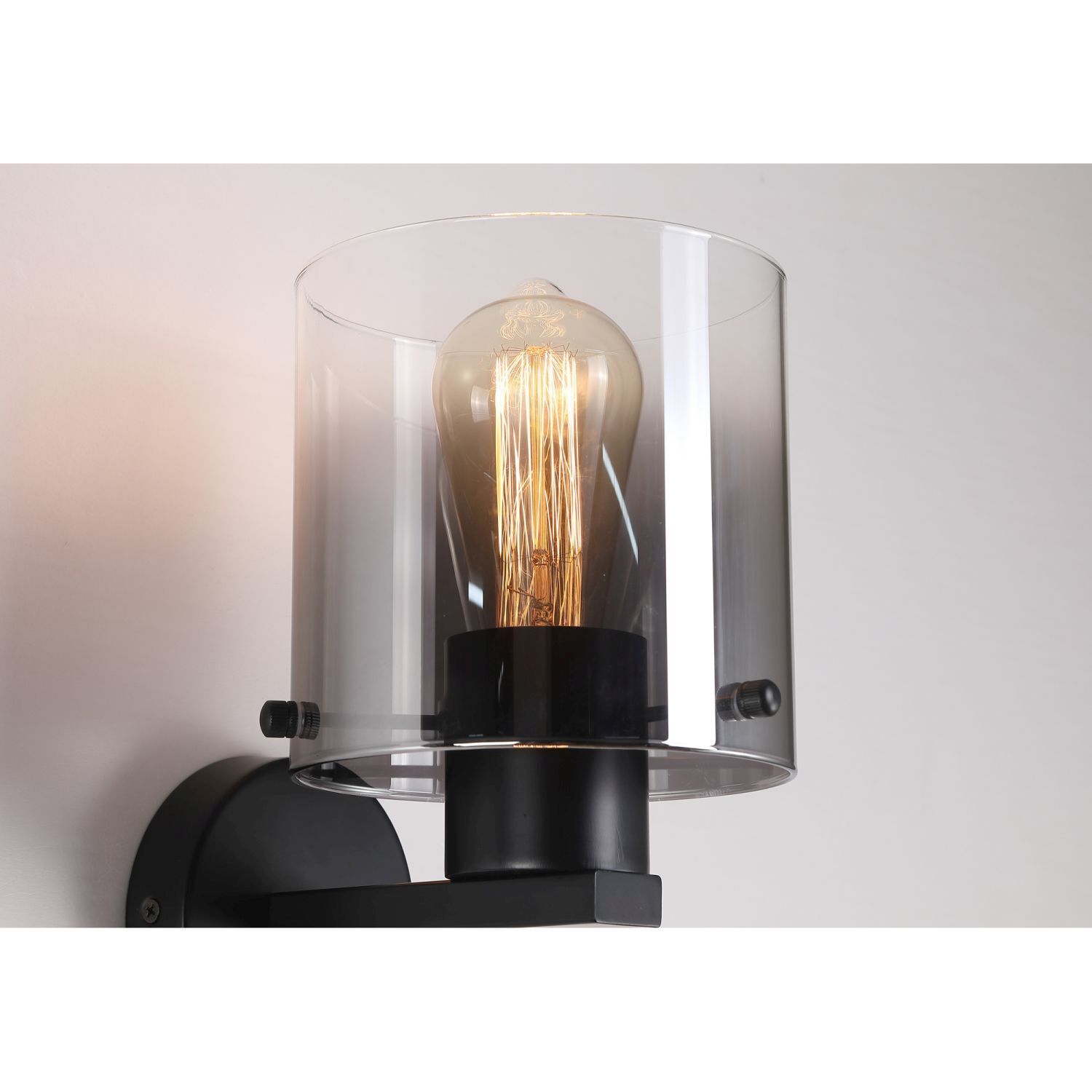 Wandlampe Metall Rauchglas E27 H:24 cm mit Schalter