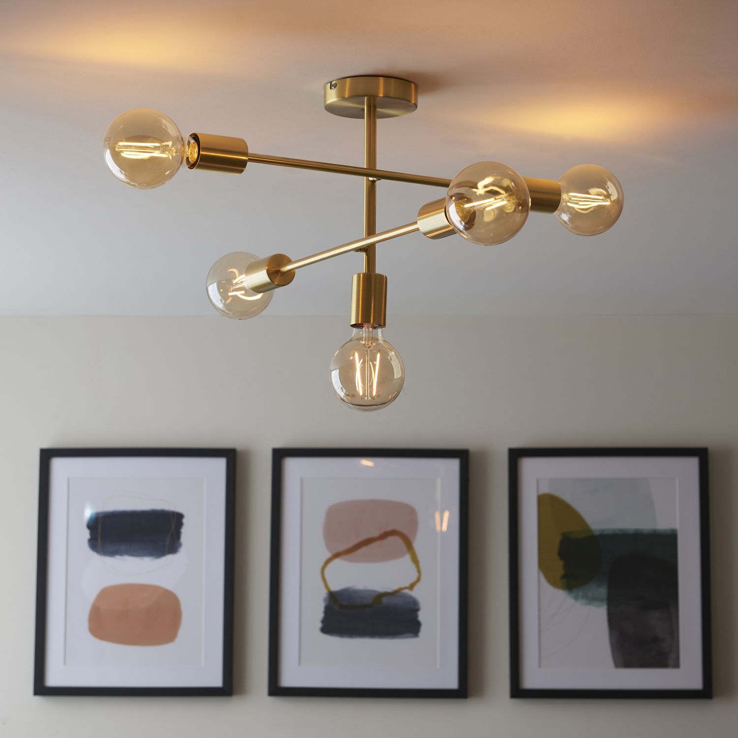 Deckenlampe Metall B: 53 cm in Messing Retro für 5x E27