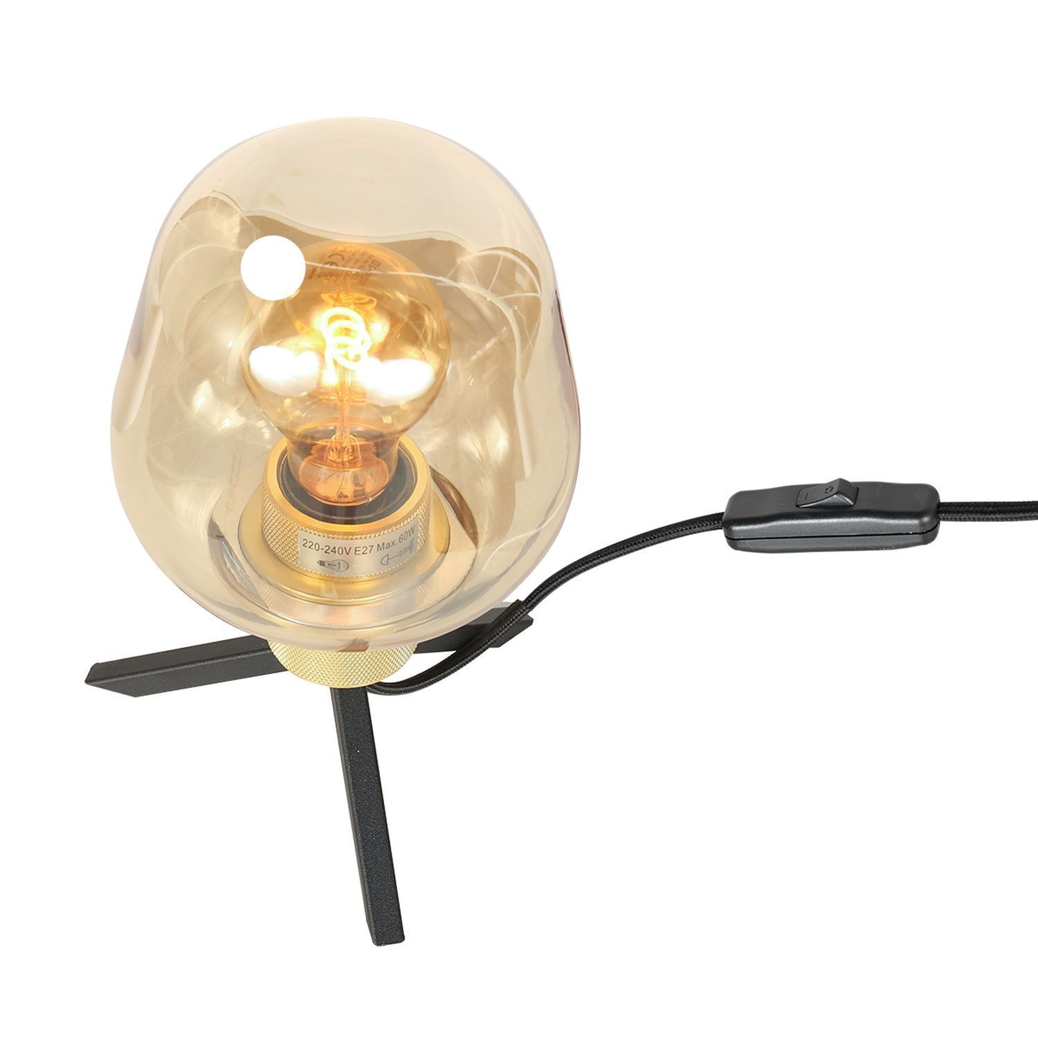 Tischleuchte Glas Metall in Schwarz Messing E27 23 cm Licht, Lampe, Glühbirne