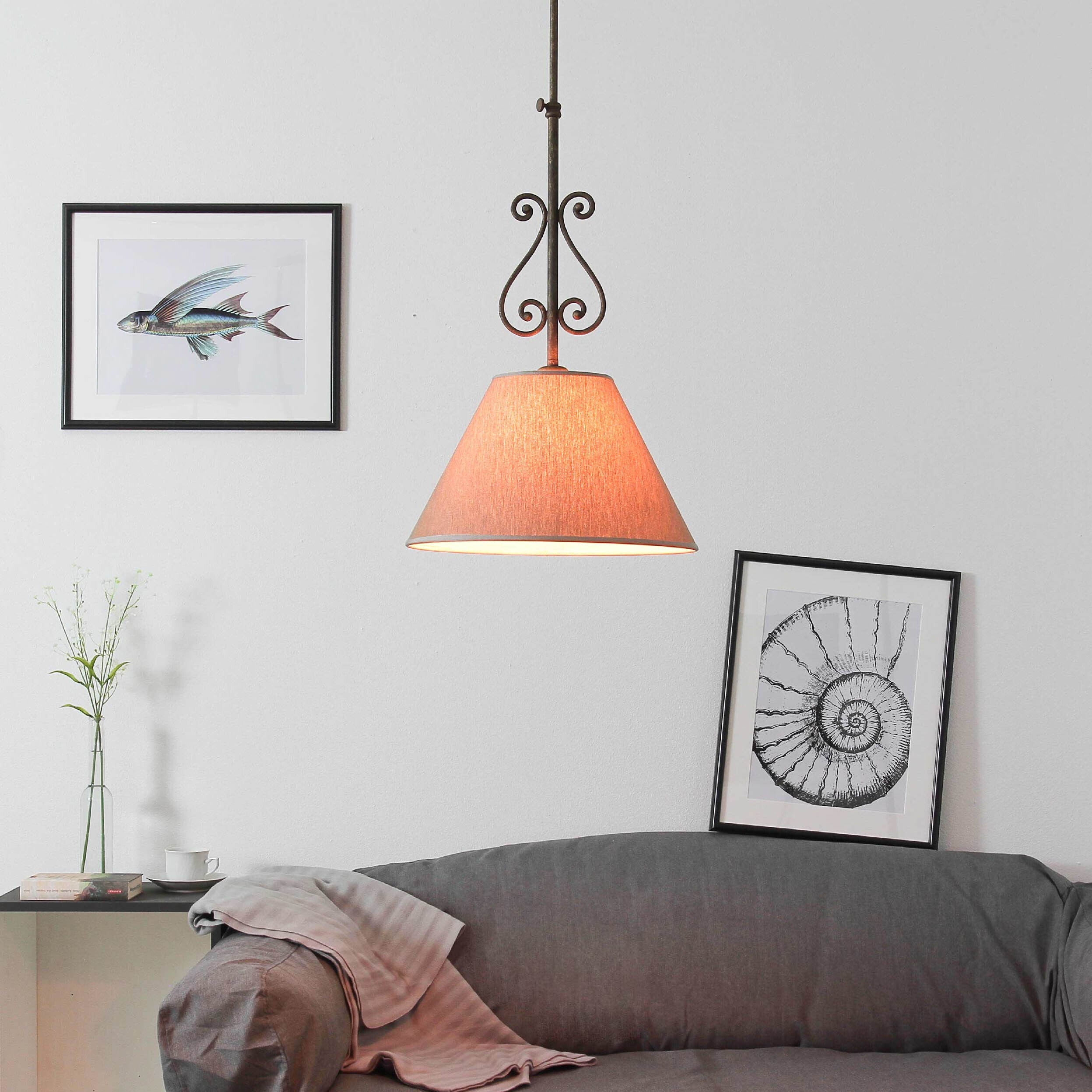 Rustikale Deckenleuchte Stoffschirm Handarbeit Lampe, Fotorahmen