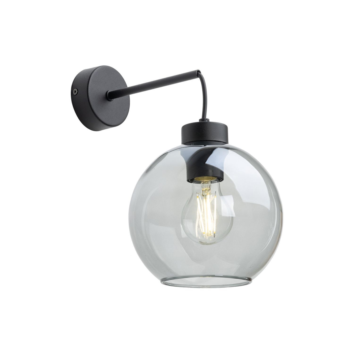 Wandleuchte Rauchglas Metall H: 28 cm E27 Schwarz Graphit