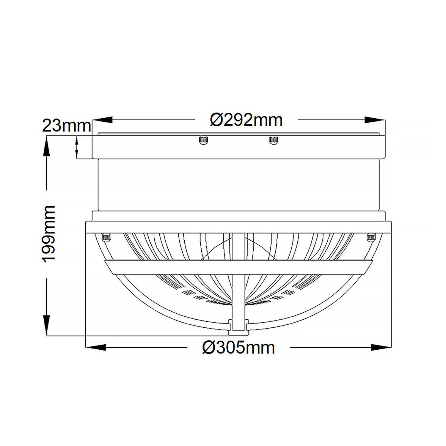 Deckenleuchte rund Ø 30,5 cm Metall Riffelglas 2x E27