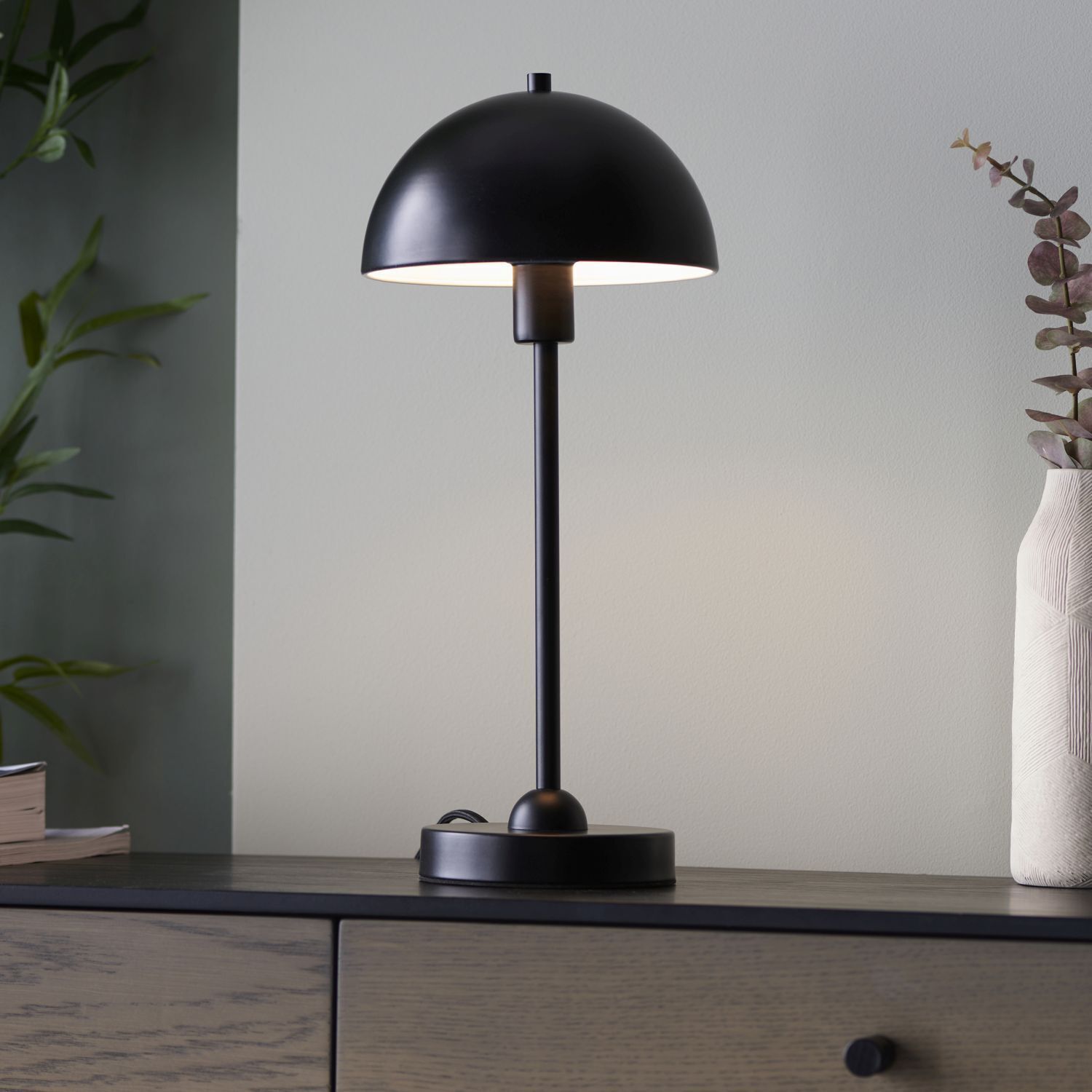 Pilzleuchte Schwarz Metall 41 cm Kabelschalter E14 ALFIE