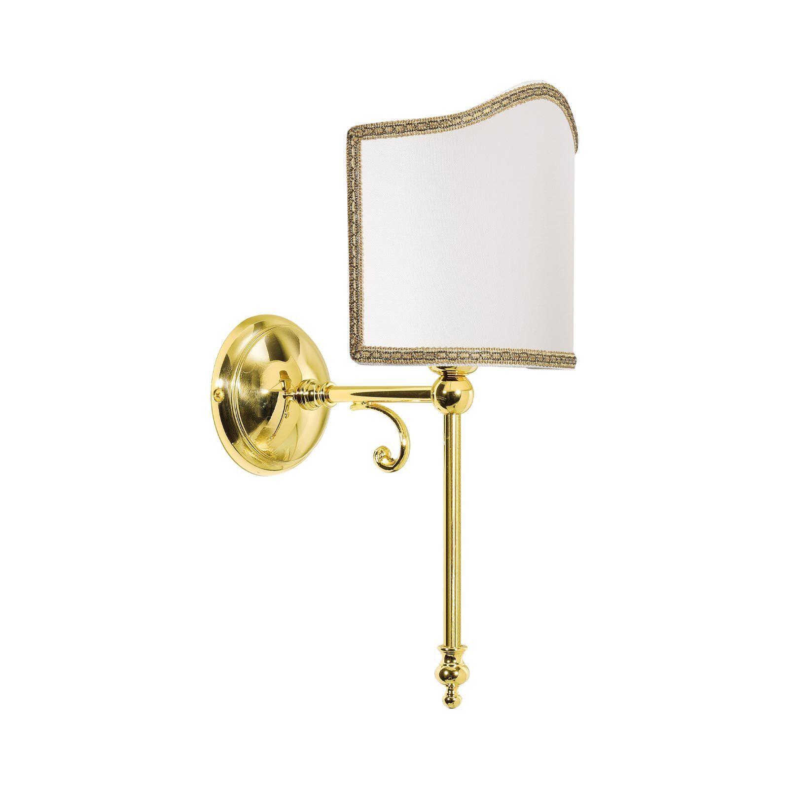 Wandlampe E14 Messing poliert Stoff Weiß Klassisch