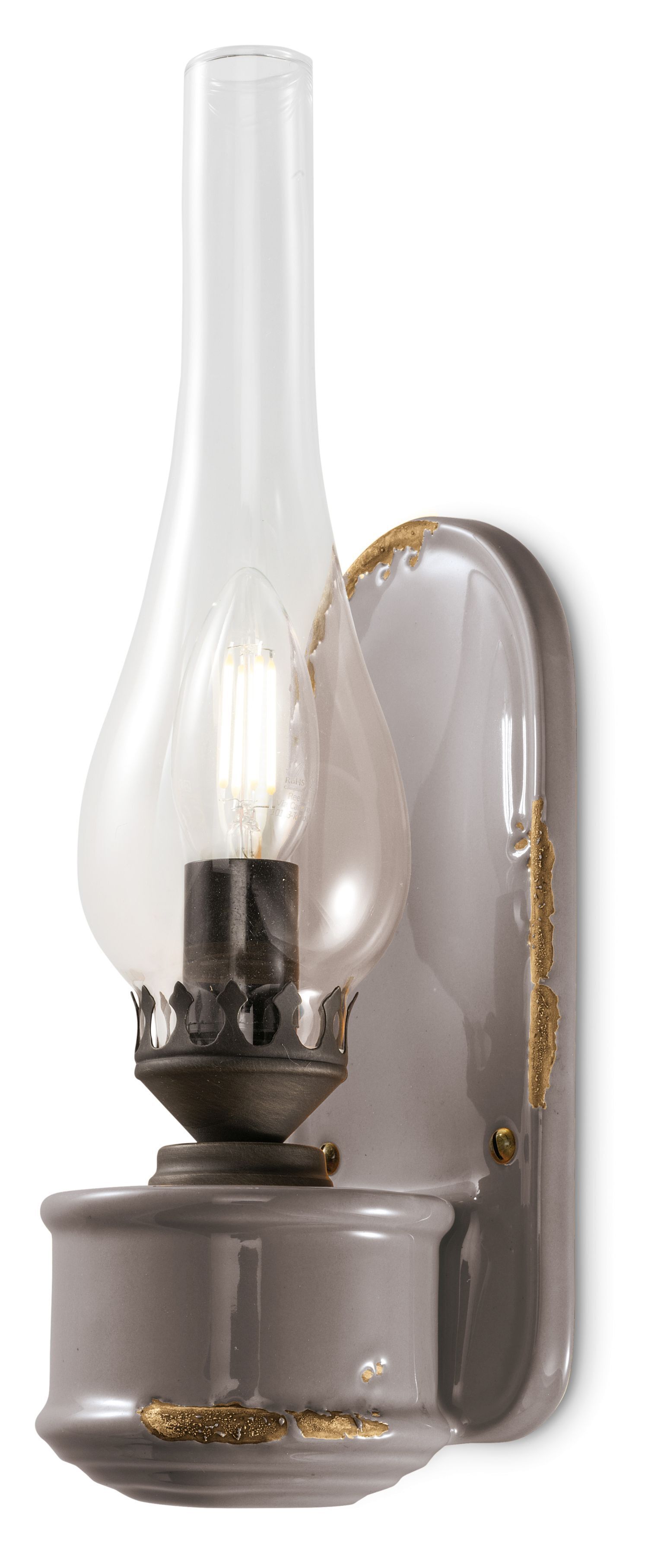 Wandlampe Handarbeit Glas H: 33 cm Taupe Shabby Antik E14