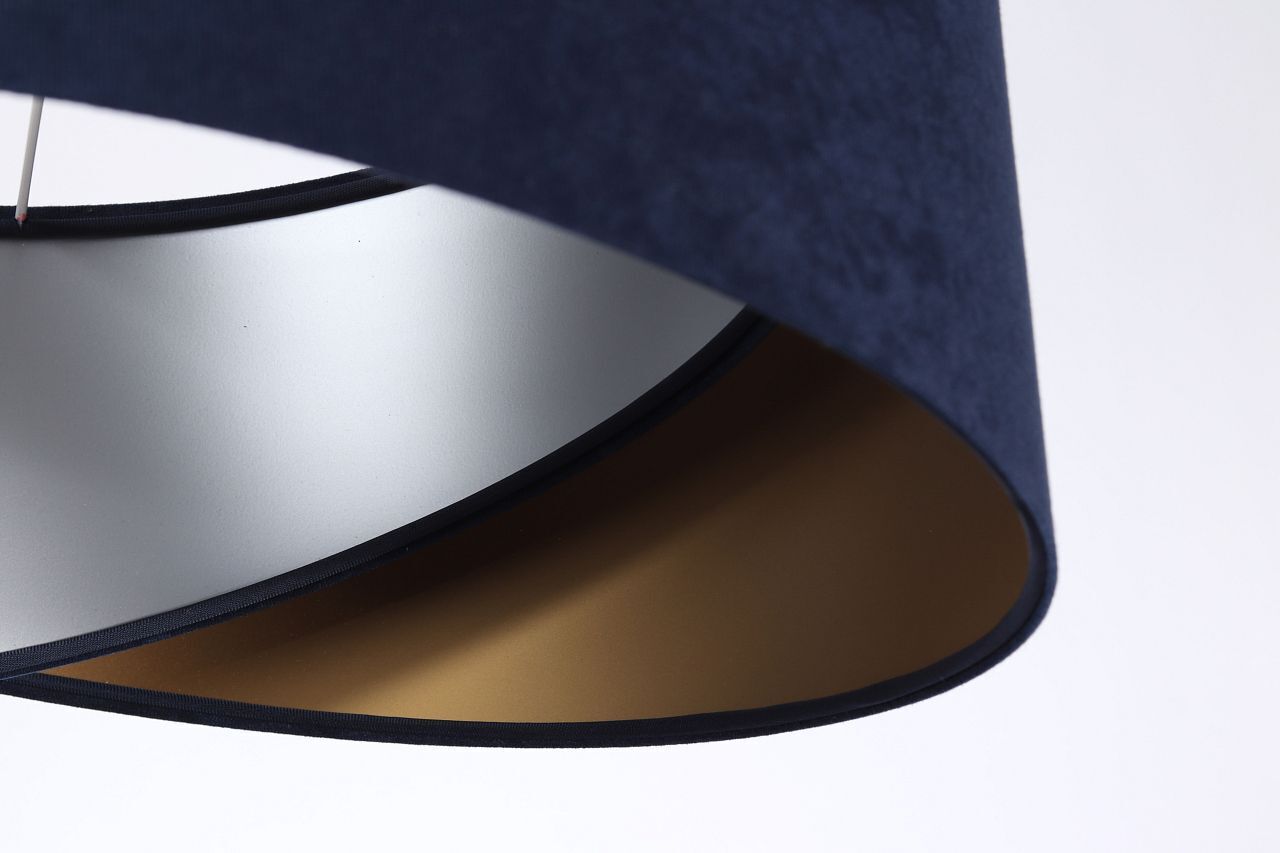 Hängelampe Stoffschirm rund D: 50 cm E27 Blau Gold Silber