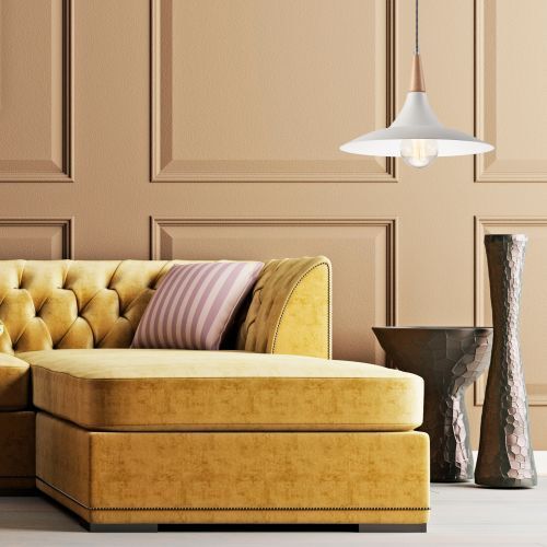 Pendelleuchte Esszimmer Weiß Holz rund Retro