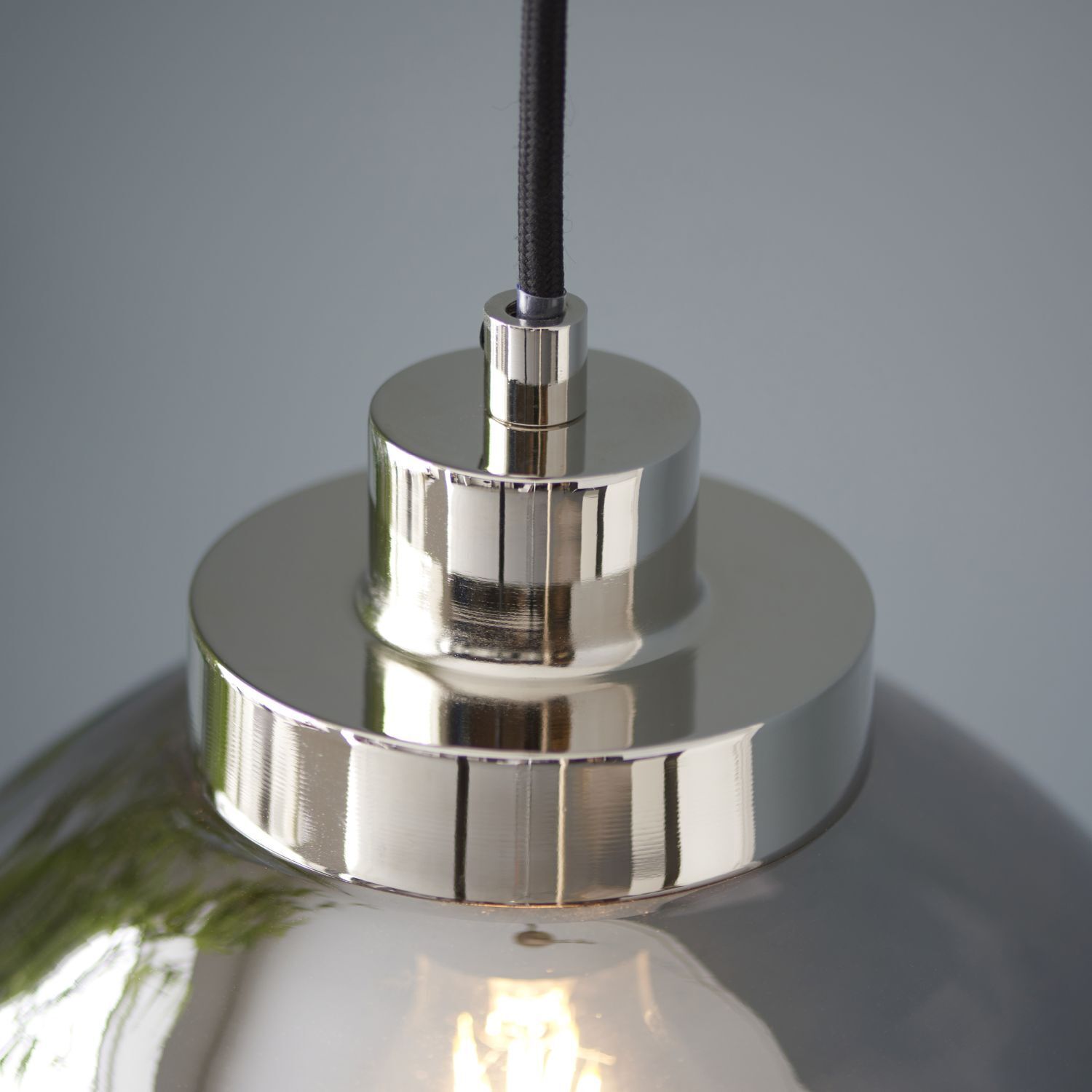 Hängeleuchte Glas Metall rund D: 27 cm in Chrom Retro E27