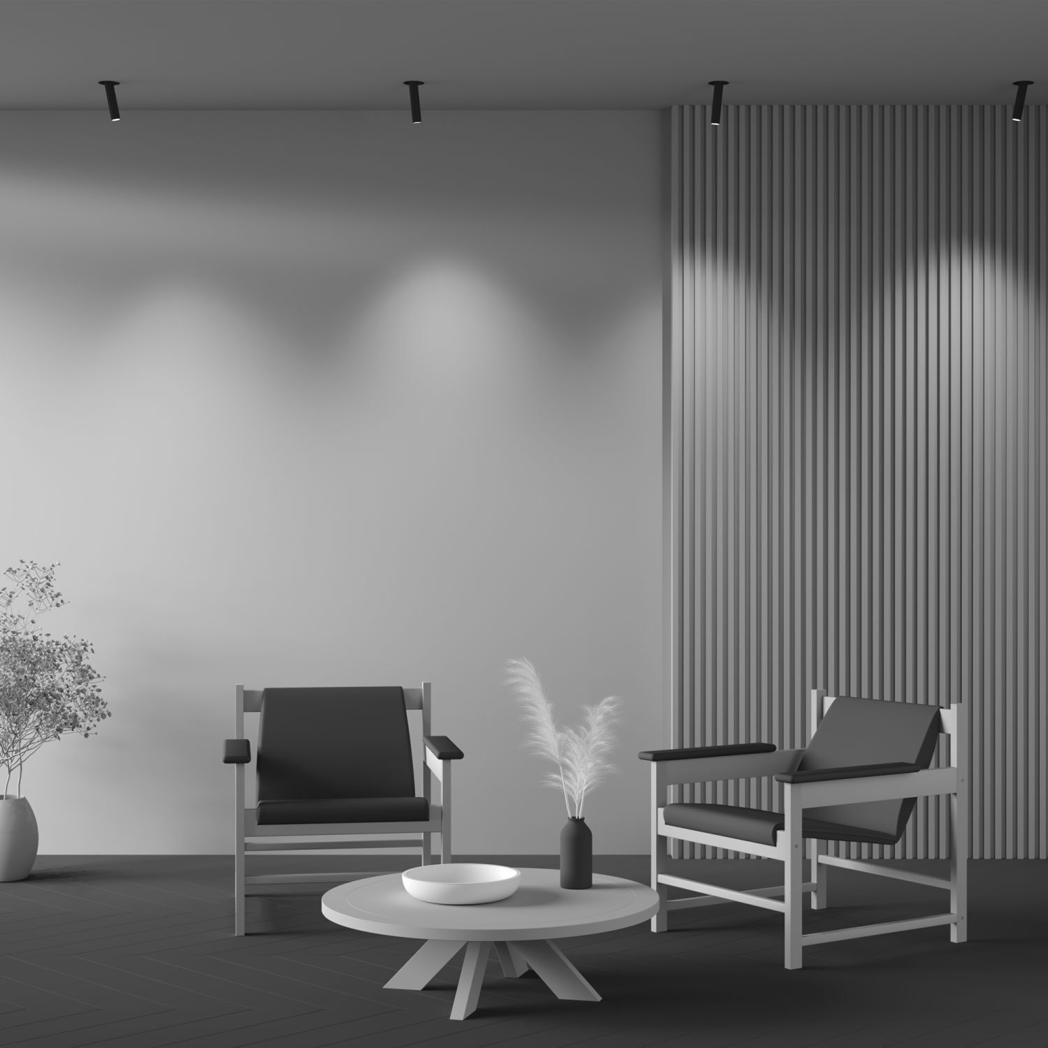 Ledersessel, Wohnzimmer, Tisch, Blumenvase, Deko