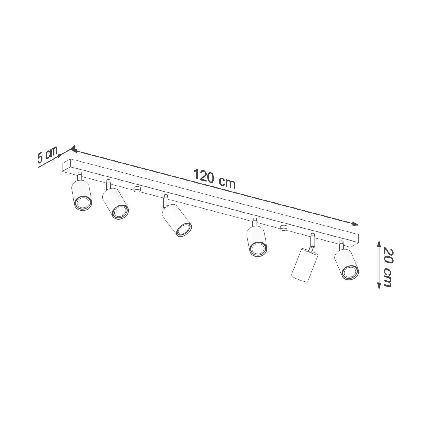 Spot Strahler Holz 120 cm lang 6-flammig schwenkbar