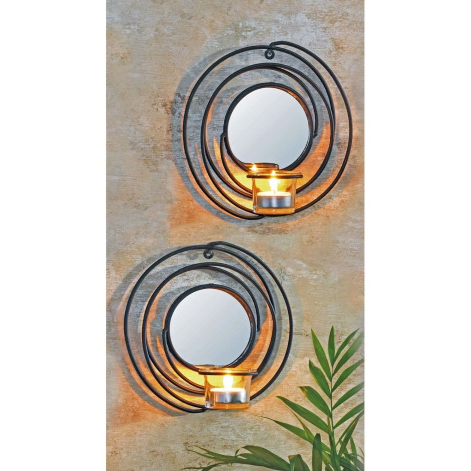 Kerzenhalter Wand Schwarz 2er Set B: 21 cm Glas Stahl