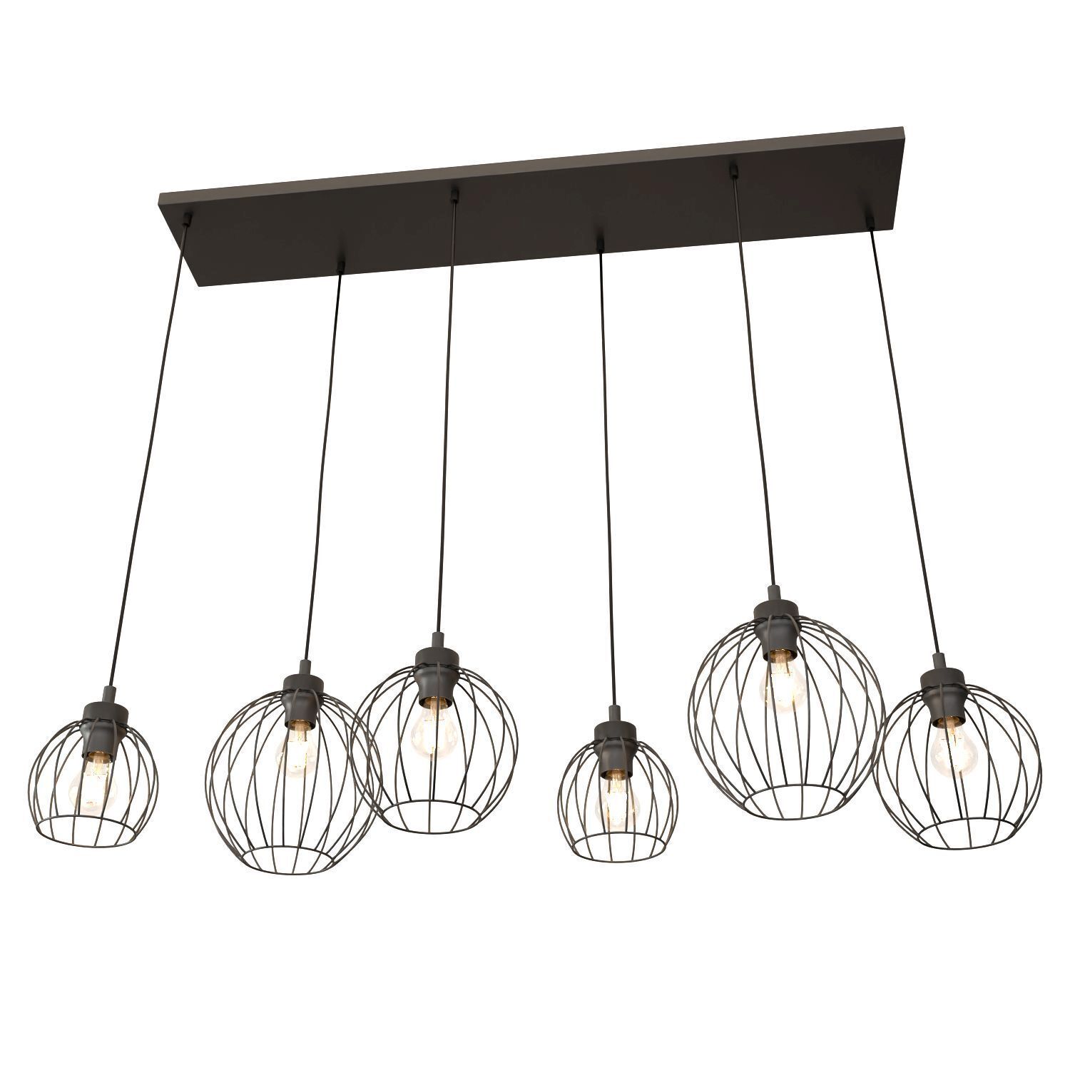 Schwarze Pendelleuchte E27 Metall 6-flammig L:125 cm