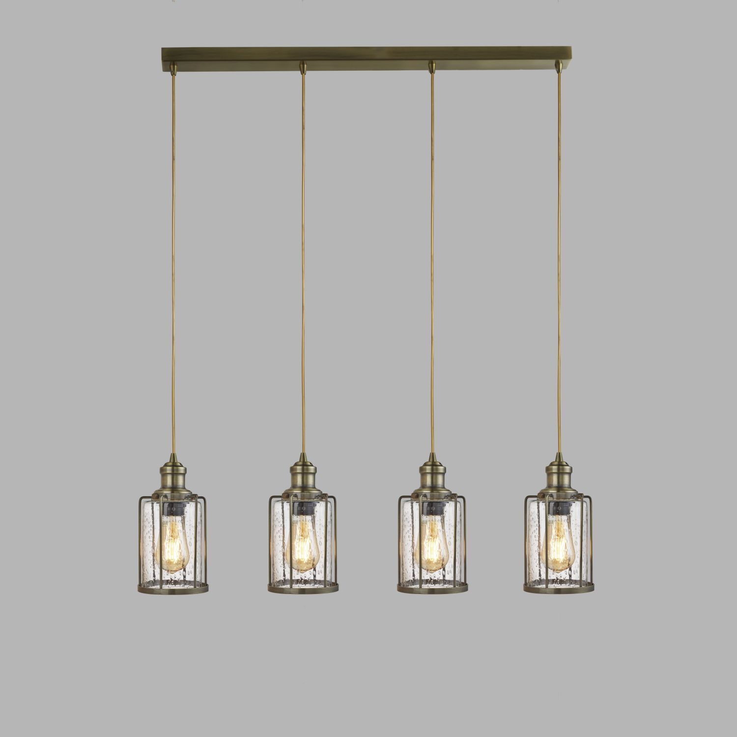 Pendelleuchte 4-flammig E27 Glas Metall Vintage LOGAN
