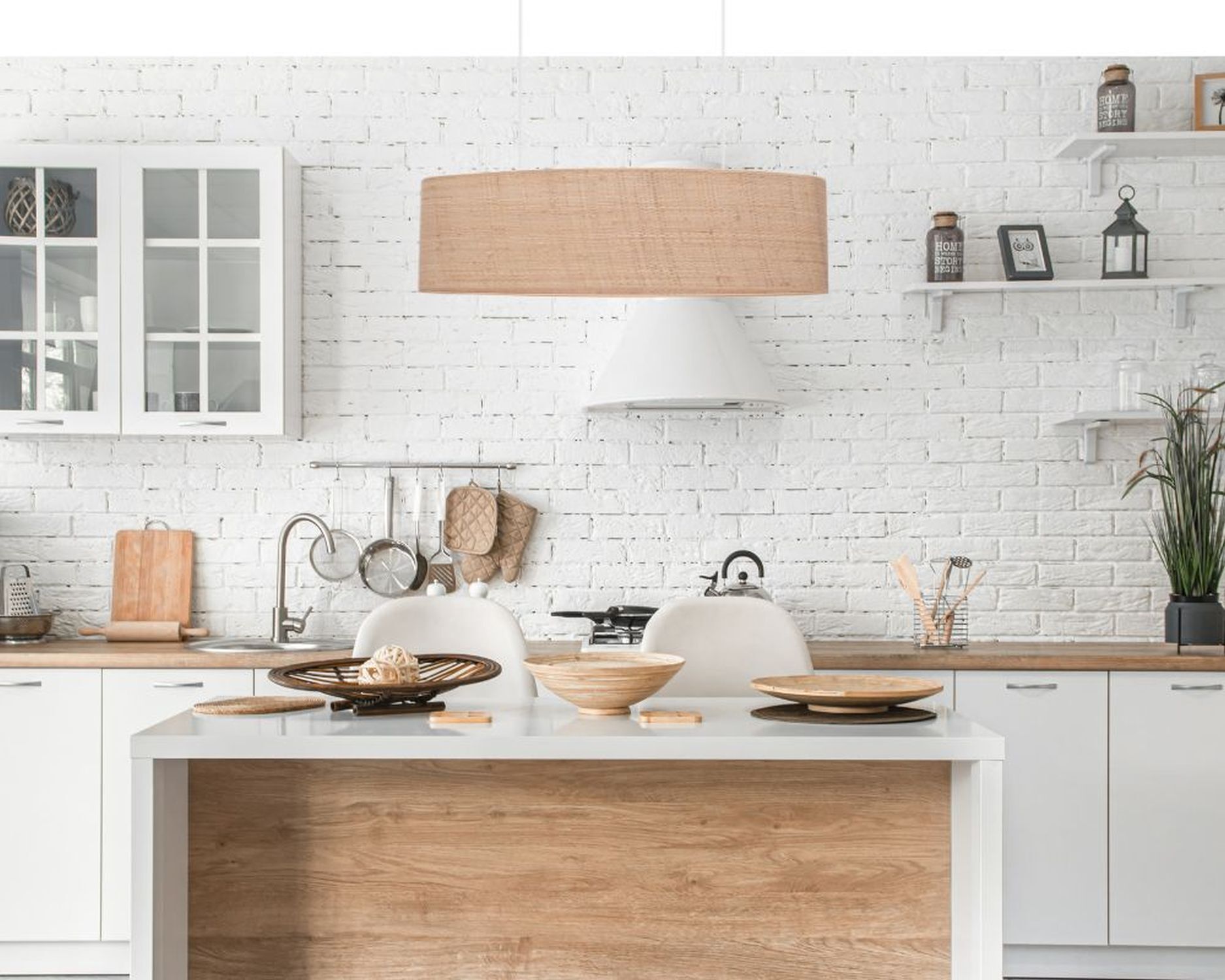 Gemütliche Hängelampe Stoff Natur 2-flammig E27 70 cm Drinnen, Innenarchitektur, Küche, Kücheninsel