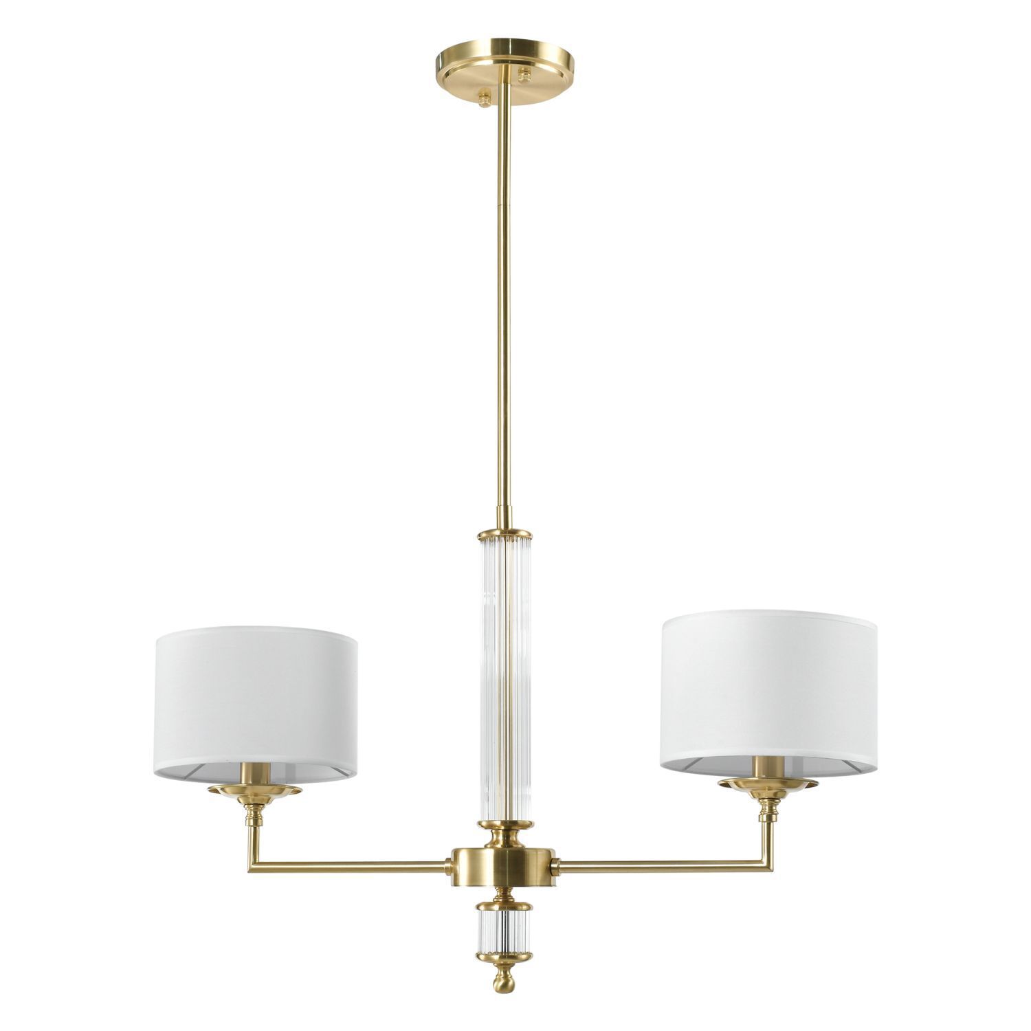 Pendelleuchte Metall Stoff Glas 2x E14 Messing Weiß L: 72 cm Leuchter, Lampe, Leuchte