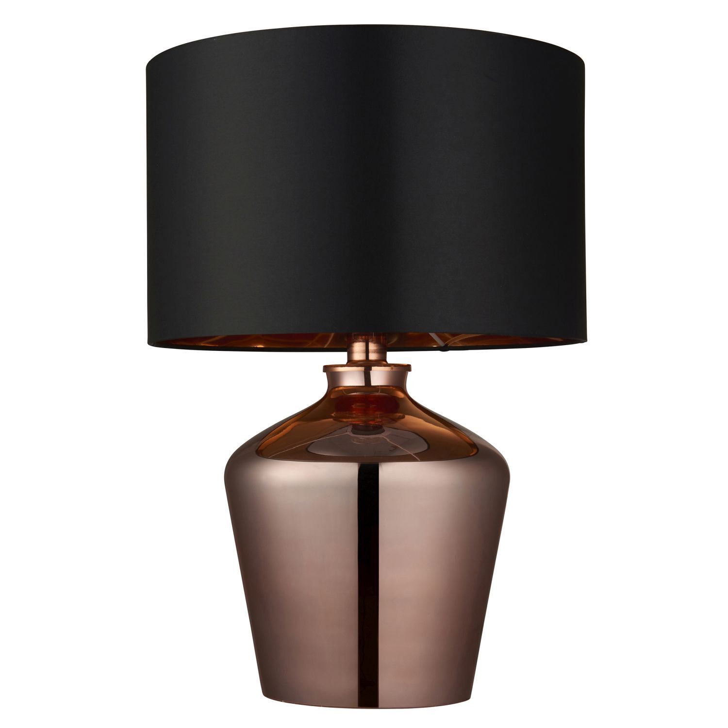 Tischlampe Glas Stoff 47 cm hoch in Kupfer Schwarz E27