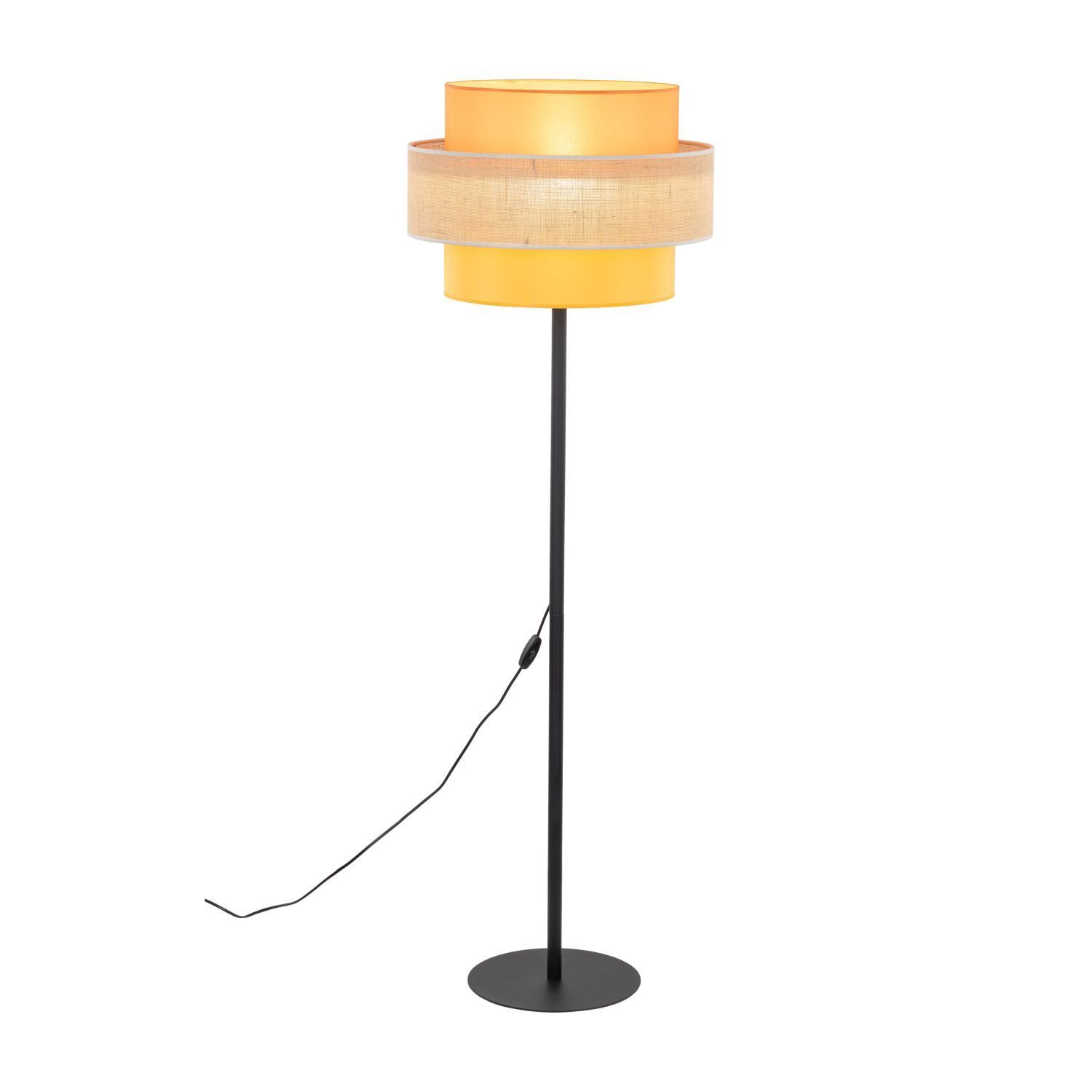 Stehleuchte Wohnzimmer 159cm klein Stoff Jute Metall E27 Bunt Lampe, Lampenschirm, Klebeband