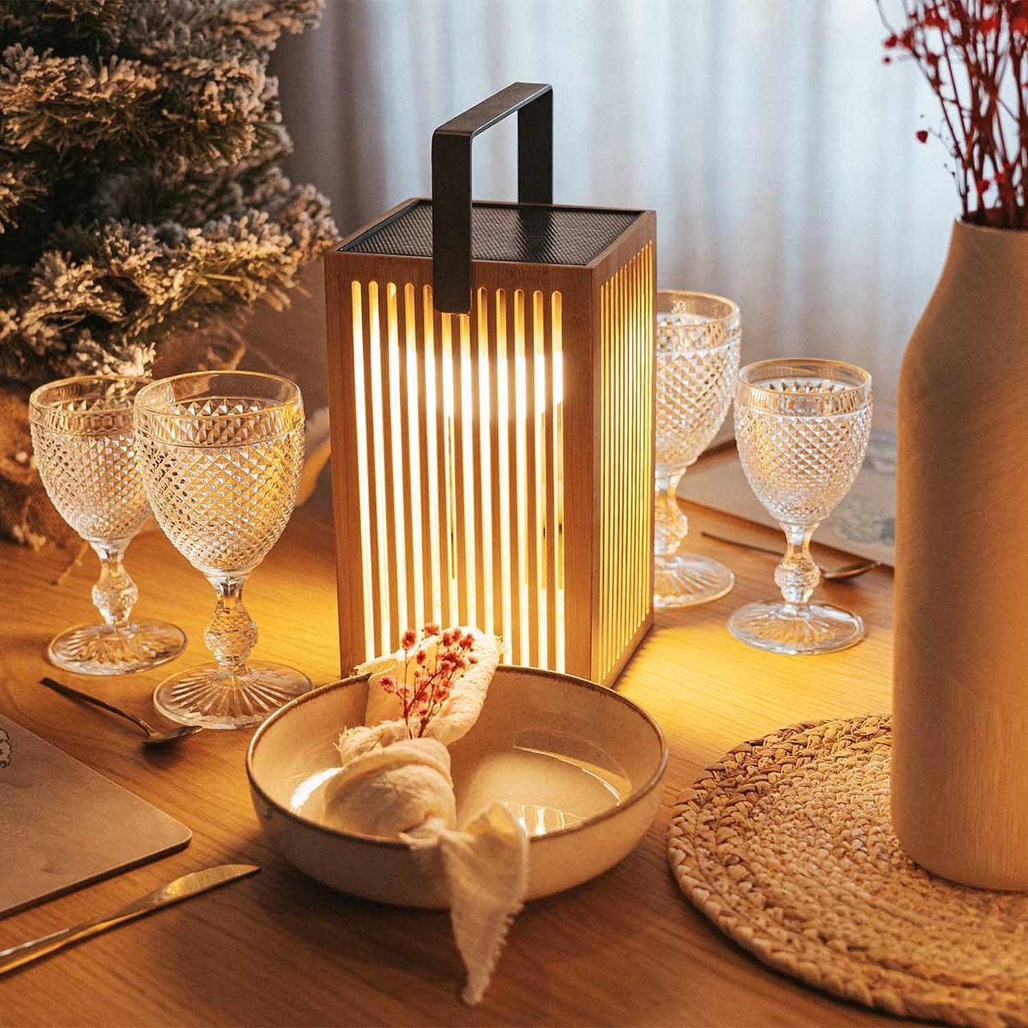 LED Tischleuchte Holz Metall 24 cm IP54 2700K kabellos Outdoor