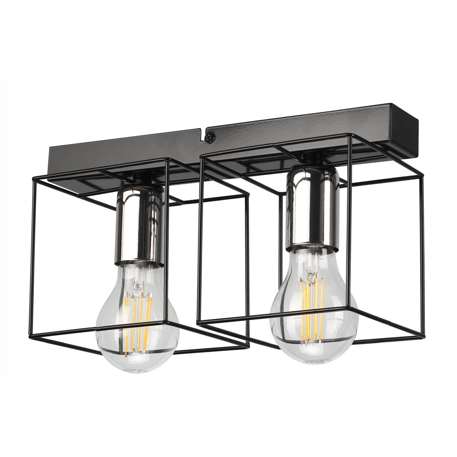 Deckenlampe Schwarz Chrom 2-flammig E27 Metall Modern
