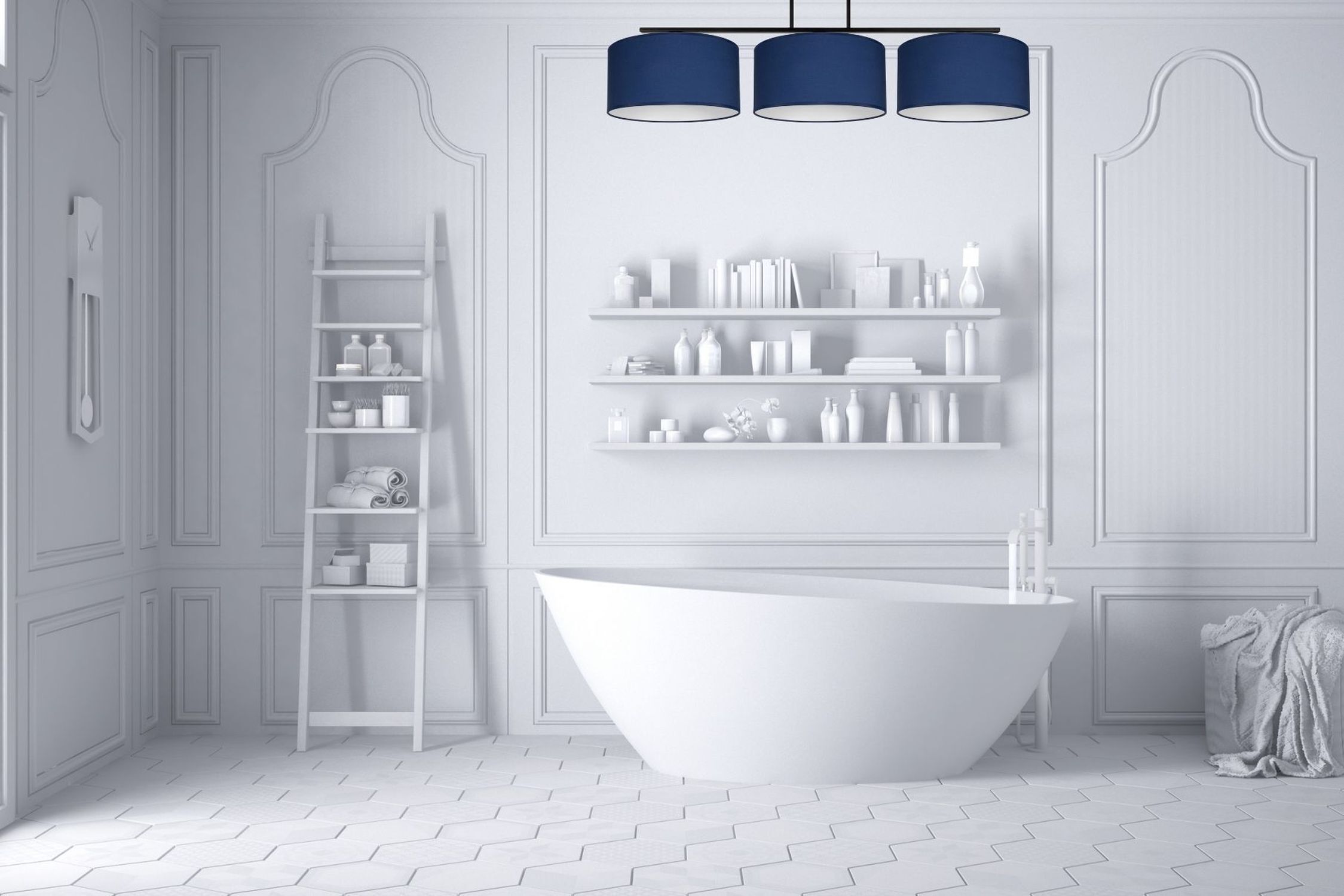 Lange Deckenleuchte Stoff Schwarz Blau Weiß E27 100 cm Baden, Badewanne, Wanne, Drinnen, Innenarchitektur