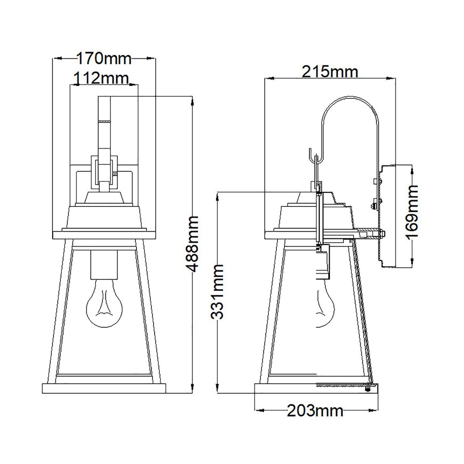 Wandleuchte außen H: 48,8 cm IP44 E27 in Bronze Garten Sinken, Waschbeckenhahn, Diagramm, Handlung
