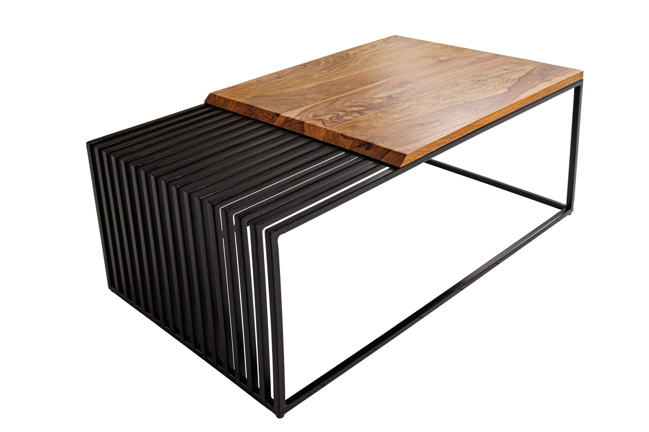 Couchtisch Sheesham Holz Metall in Schwarz Natur 100x55 cm