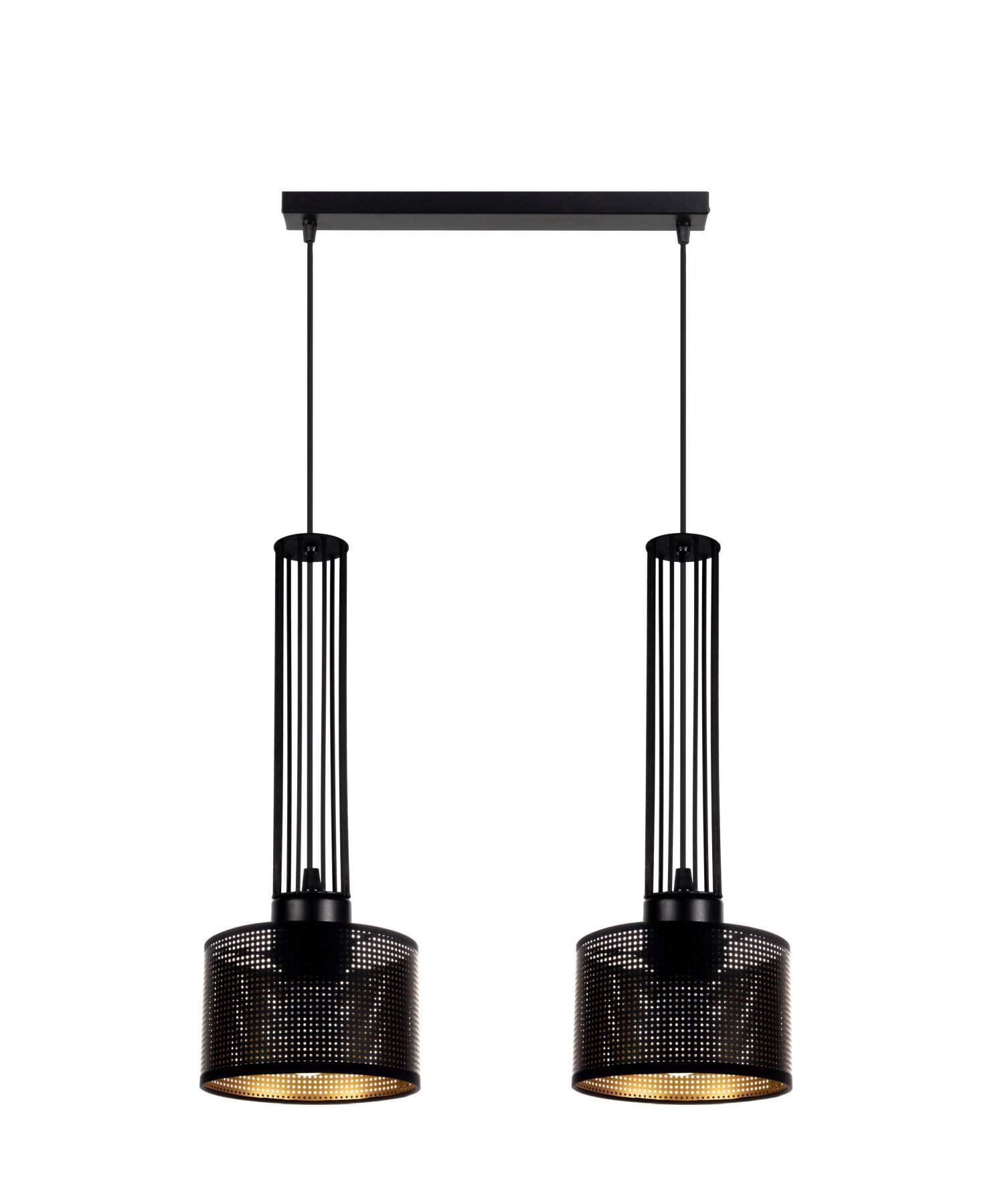 Lange Hängelampe Metall 70 cm 2-flmg E27 Schwarz Gold