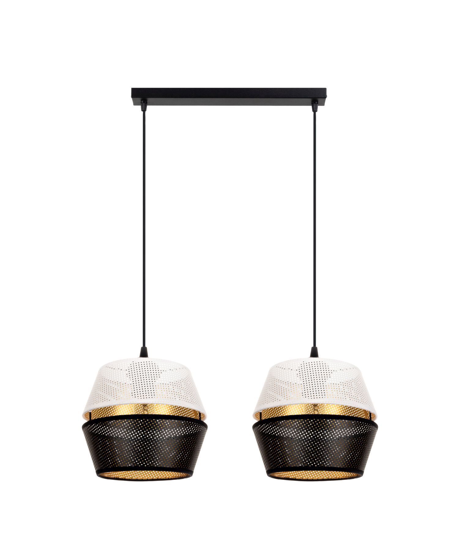 Lange Pendelleuchte 2-flammig Metall Schwarz Weiß Gold