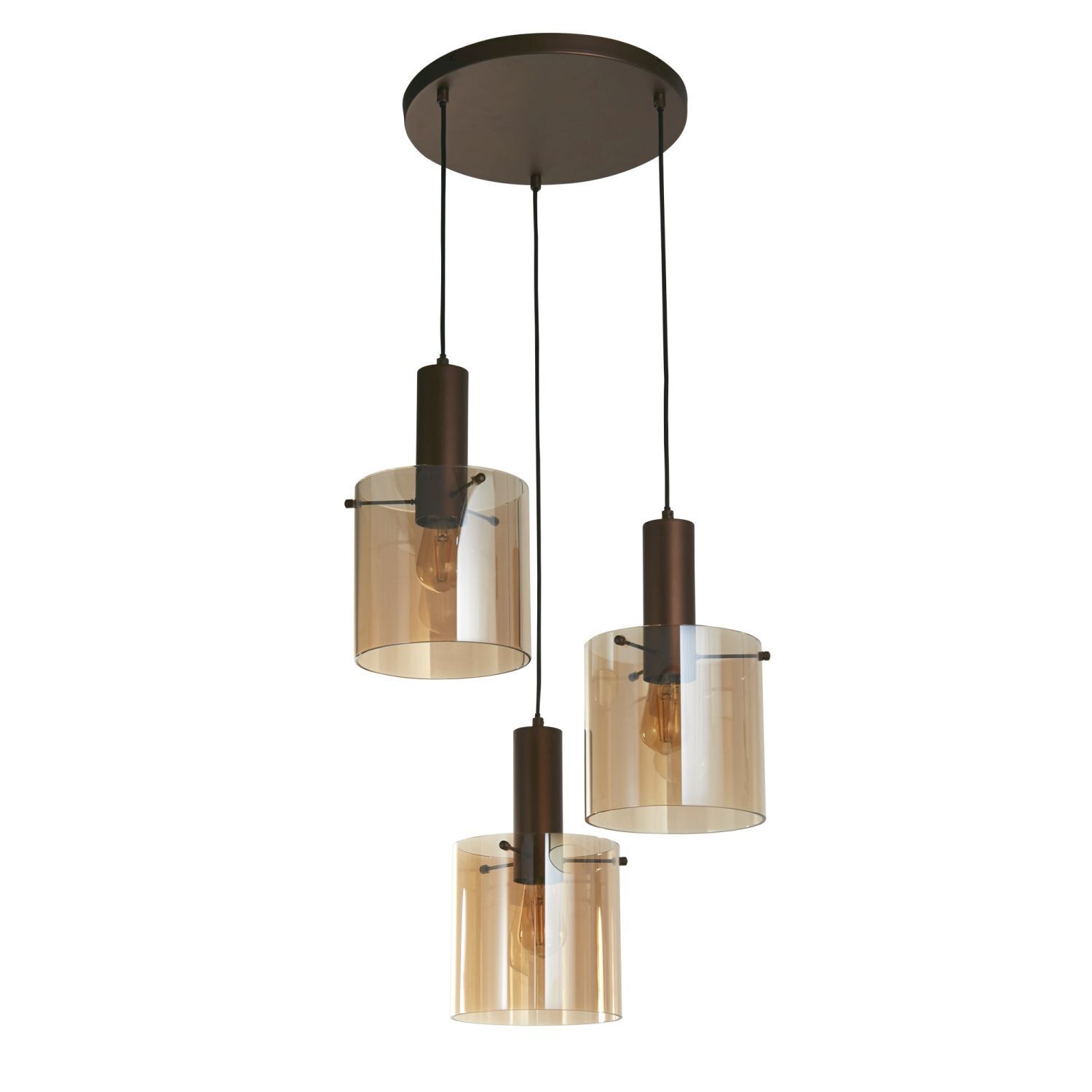 Hängeleuchte 3-flammig Braun Bernstein E27 D: 47 cm