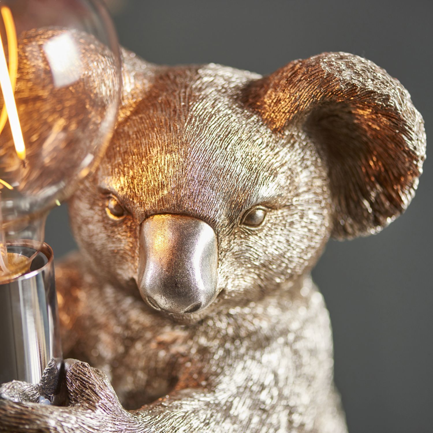 Tischlampe 23 cm Silber antik Koala aus Polyresin Metall E27