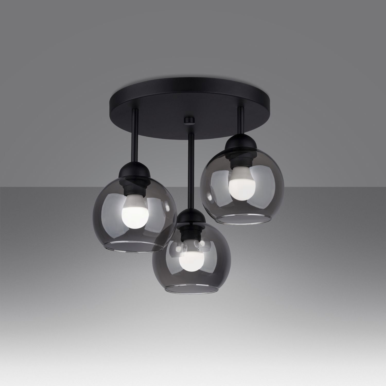 Deckenleuchte Metall Rauchglas 3-flammig Ø 35 cm E27