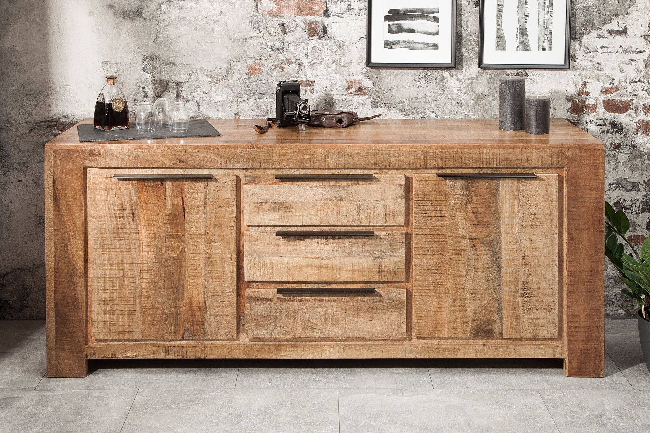 Sideboard Mangoholz 174 x 76 cm Handarbeit Schubladen Türen Moebel, Anrichte, Holz, Hartholz, Gebeiztes Holz
