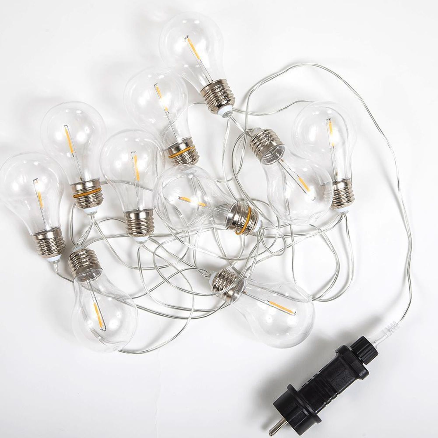 LED Außenlichterkette mit Stecker IP44 Transparent 4,5m 2700K Licht, Glühbirne