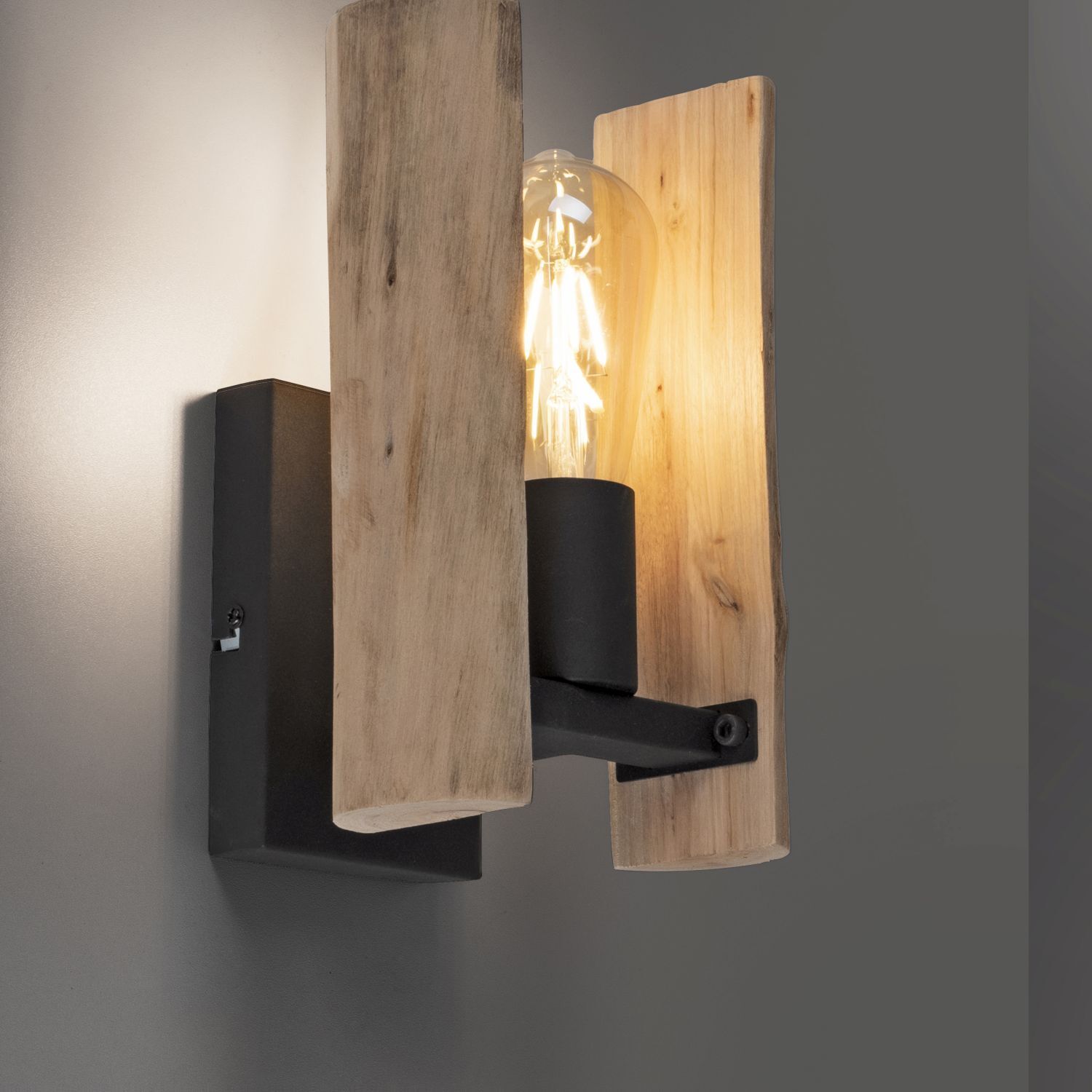 Wohnliche Wandlampe Vintage Holz Metall E27 H:25 cm