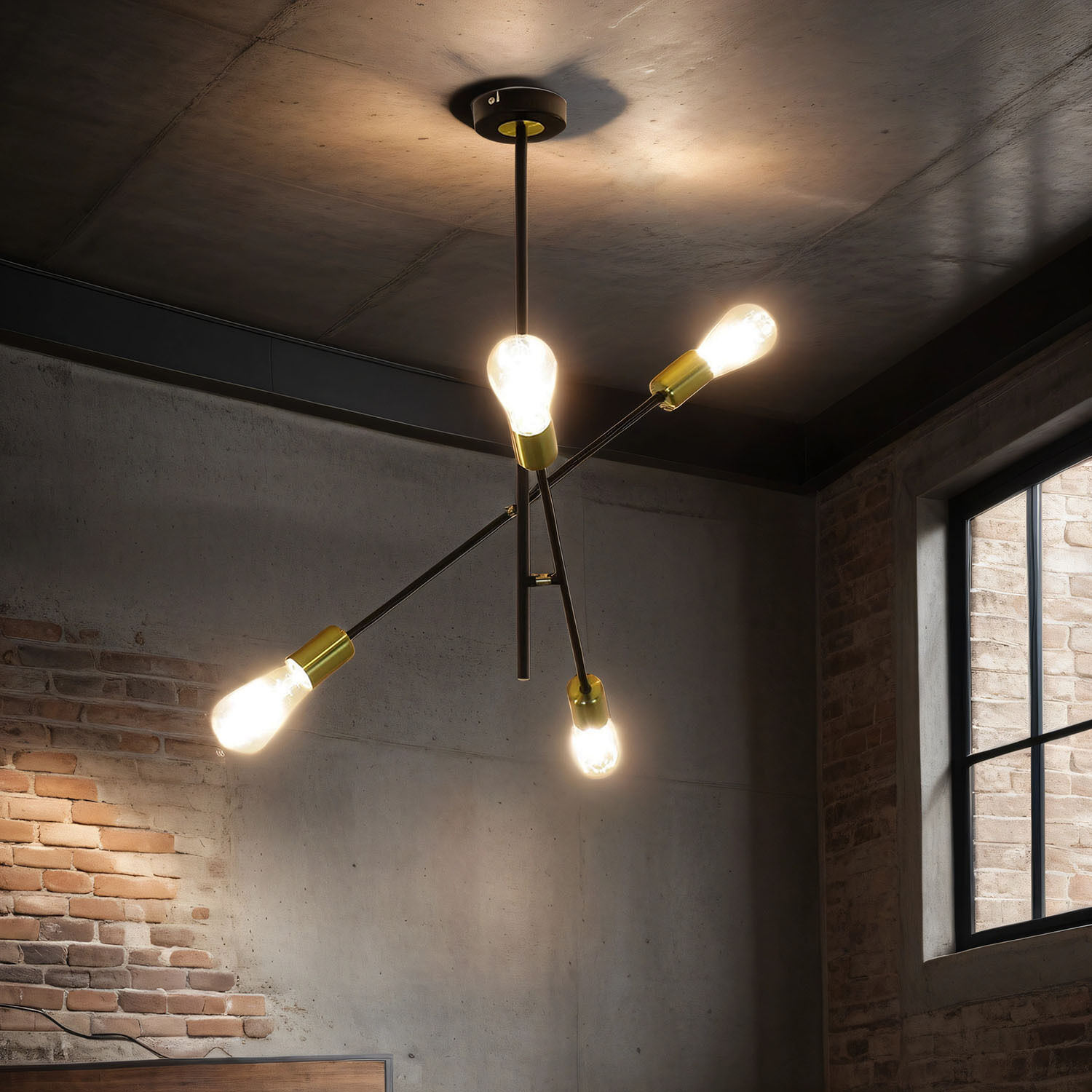 Deckenlampe verstellbar Retro 4x E27 Metall Schwarz Lampe, Deckenleuchte, Kronleuchter