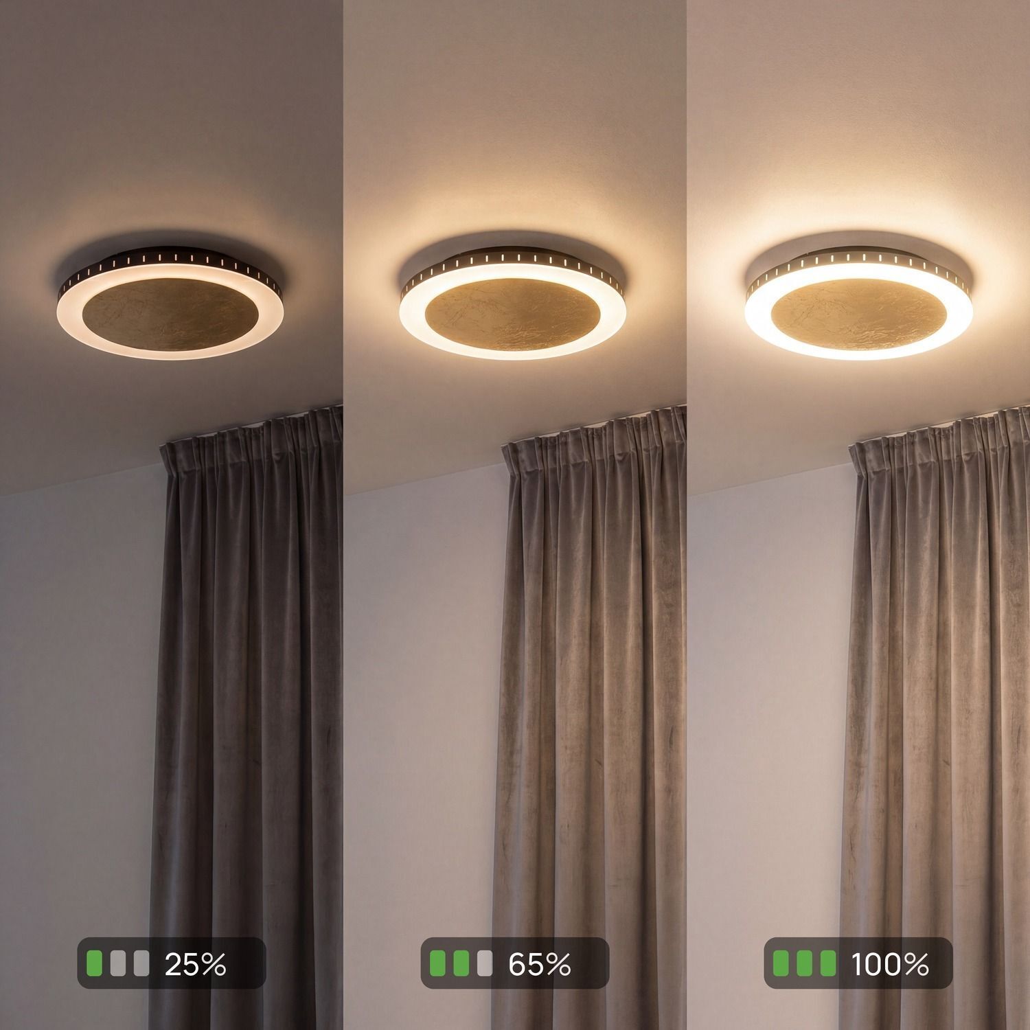 LED Deckenlampe Gold Ø30 cm 3500 K 3 Stufen dimmbar deckenleuchte, rundlampe, LED, weiß, runde lampe
