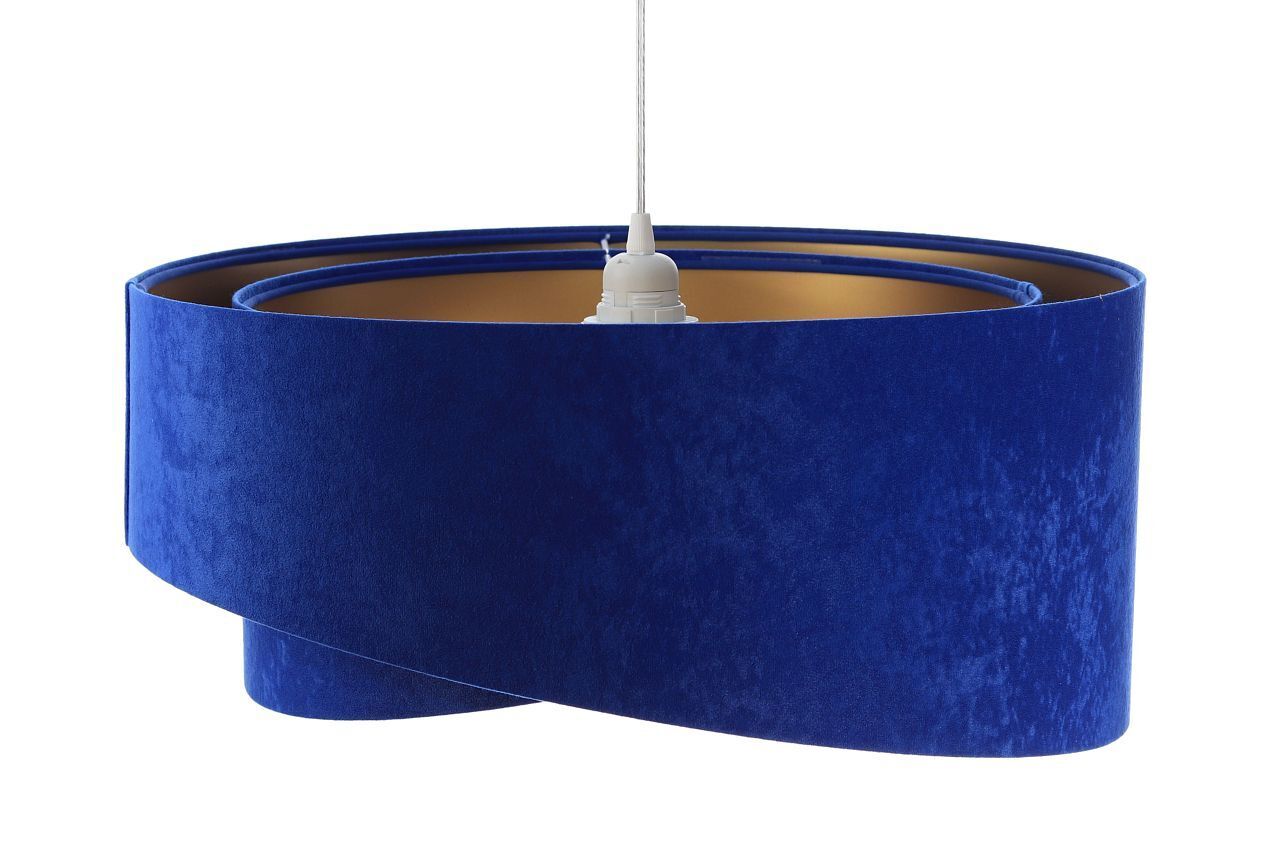 Pendelleuchte E27 rund Ø 50 cm Blau Gold Stoff Velours Optik