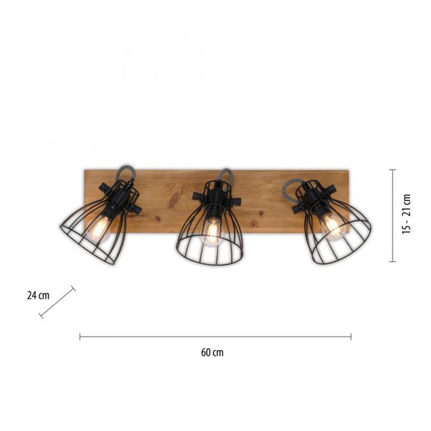 Deckenspot Holz Metall Draht 60 cm lang E14 verstellbar