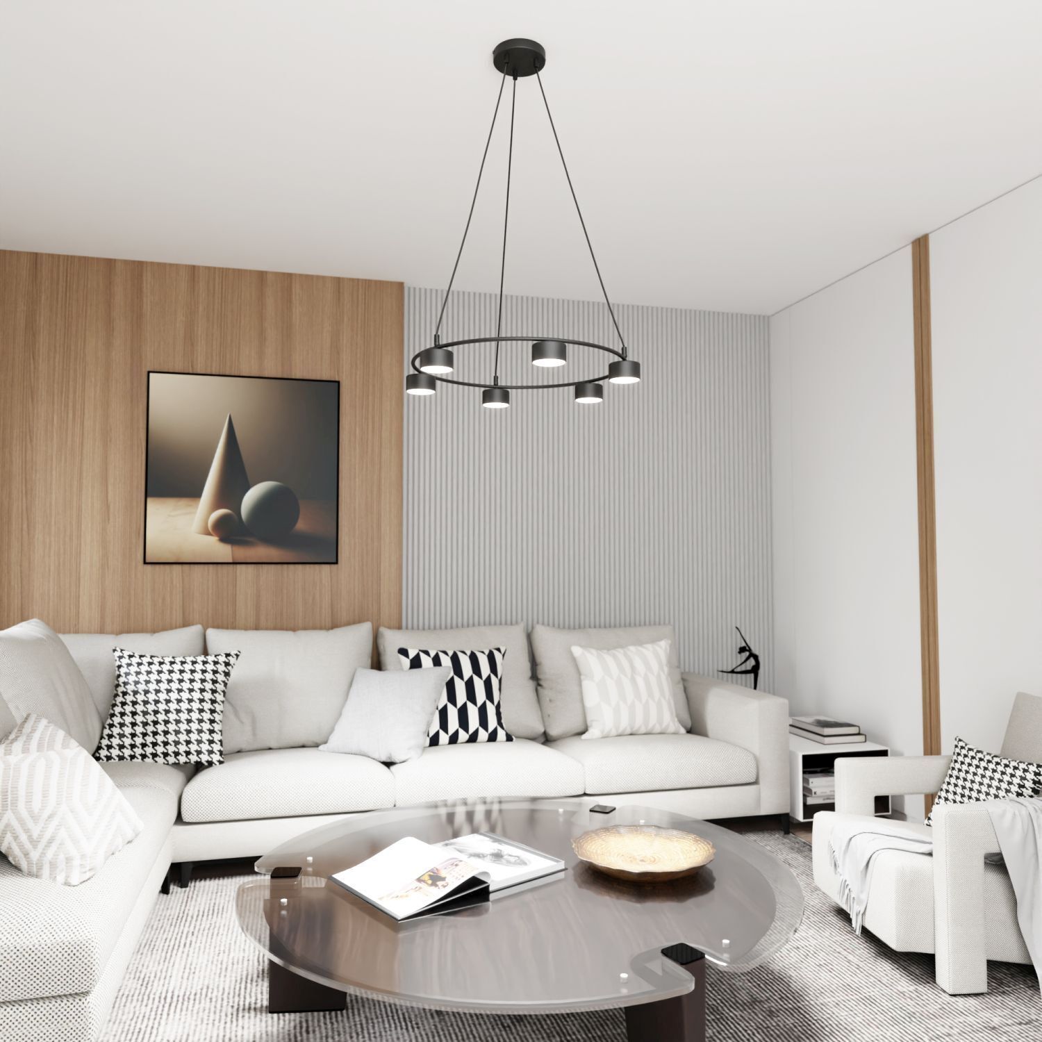 Pendelleuchte Schwarz Metall akzentuiert L:64 cm GX53 Dekoration für Zuhause, Wohnzimmer, Couch, Tabelle, Innenarchitektur