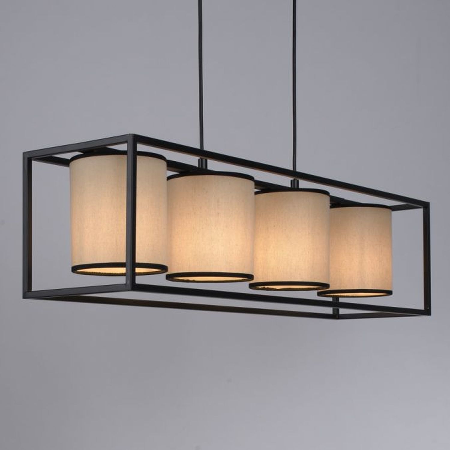 Pendelleuchte Stoff Metall Beige Schwarz E27 80 cm lang