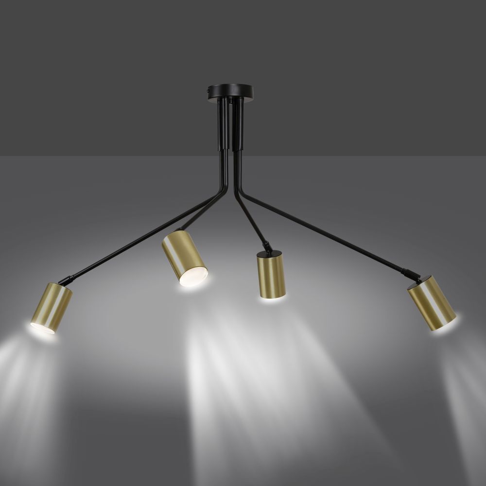 Deckenspot Schwarz Gold 4x GU10 Modern verstellbar