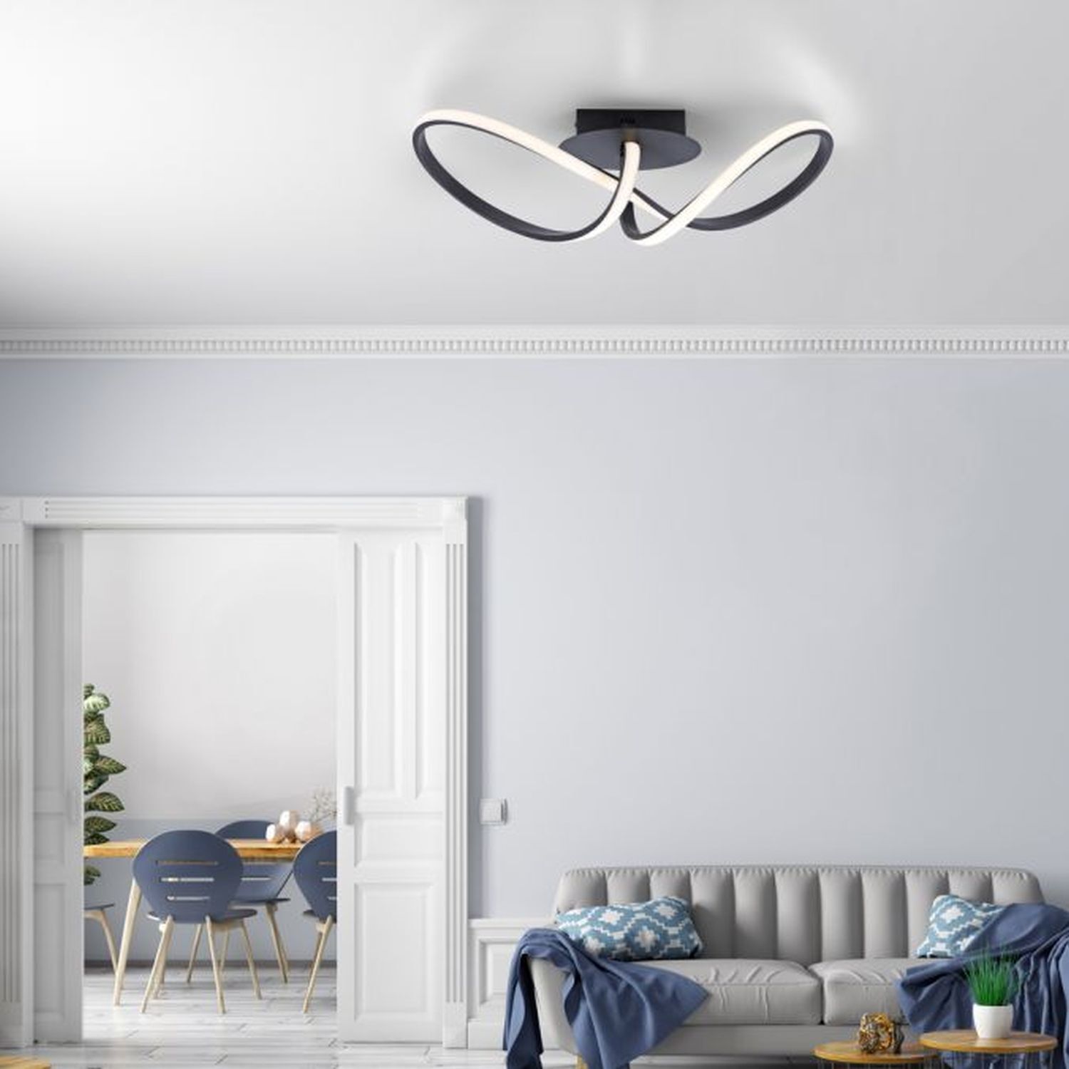 Dimmbare LED Deckenlampe Metall Schwarz 3000 K warmweiß Deckenleuchte, Mobiliar, Wohnzimmer, Zimmer, Couch