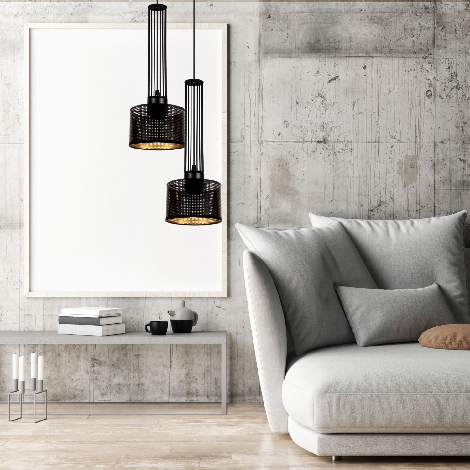 Dekorative Hängelampe Metall 2-flammig E27 Schwarz Gold Drinnen, Innenarchitektur, Lampe, Wohnzimmer, Zimmer