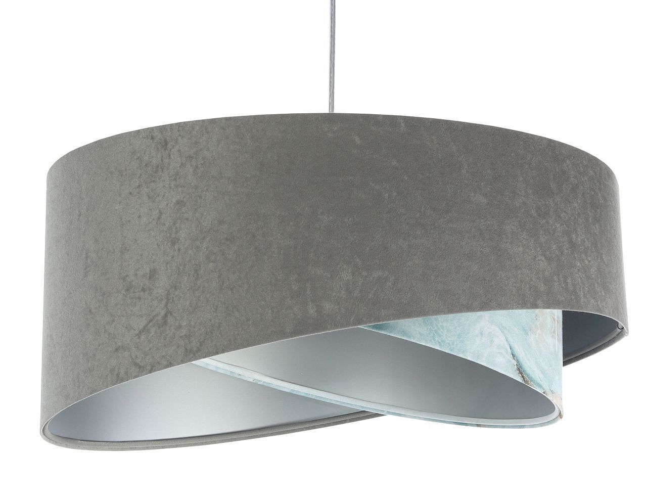 Pendelleuchte Stoffschirm Ø 50 cm rund Grau Hellblau Silber