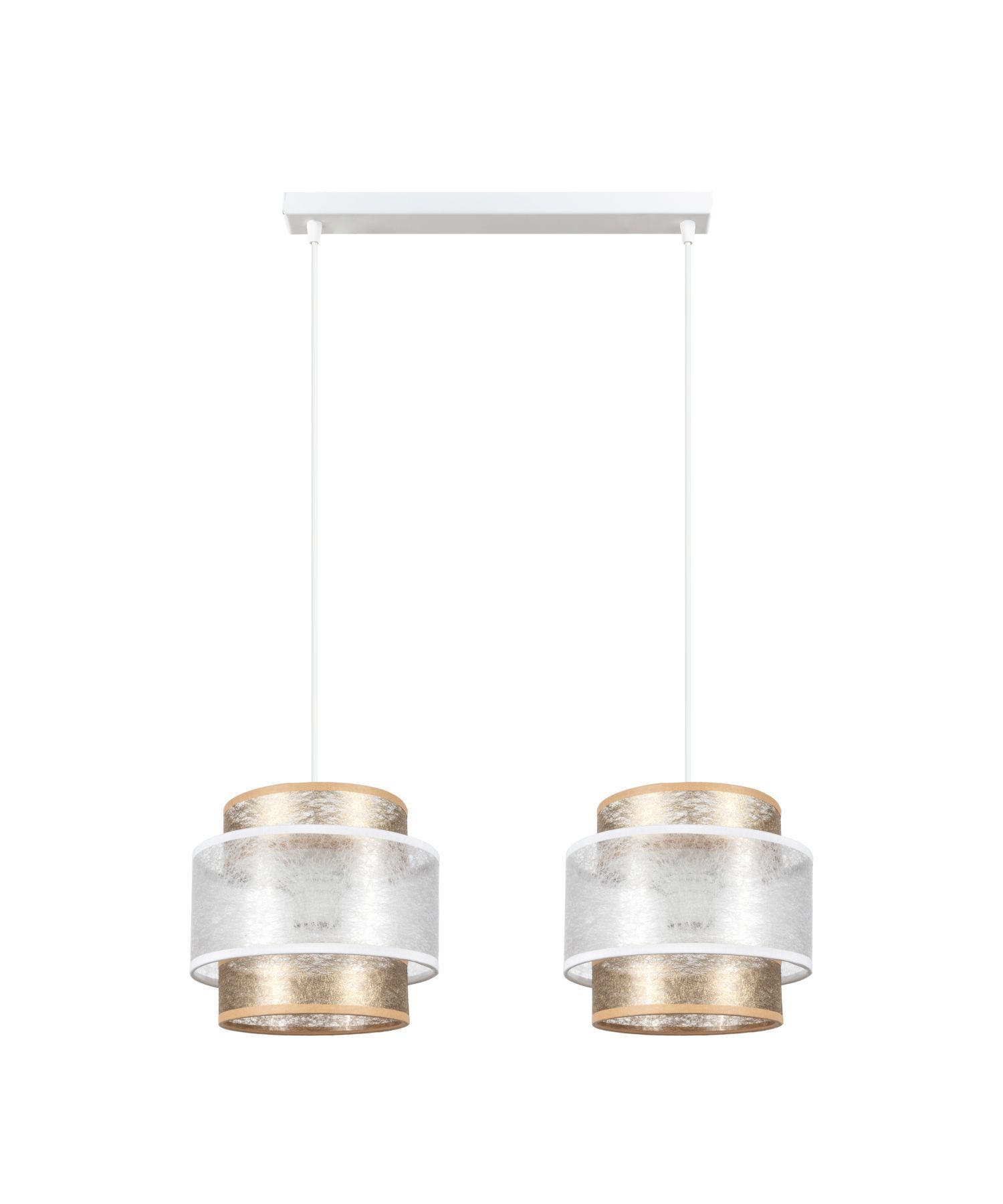 Lange Hängeleuchte Stoff Weiß Gold 48 cm E27 blendarm